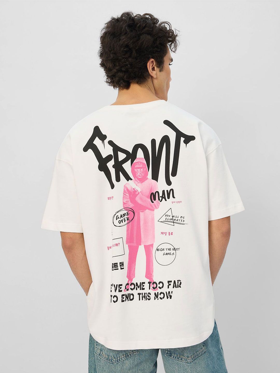The Souled Store Men Oversized Squid Game White Tshirts