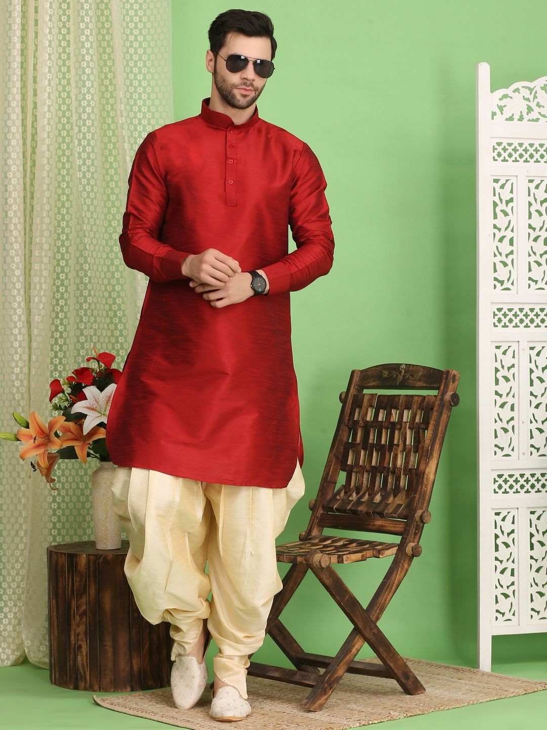 Larwa Men Regular Dupion Silk Kurta with Salwar