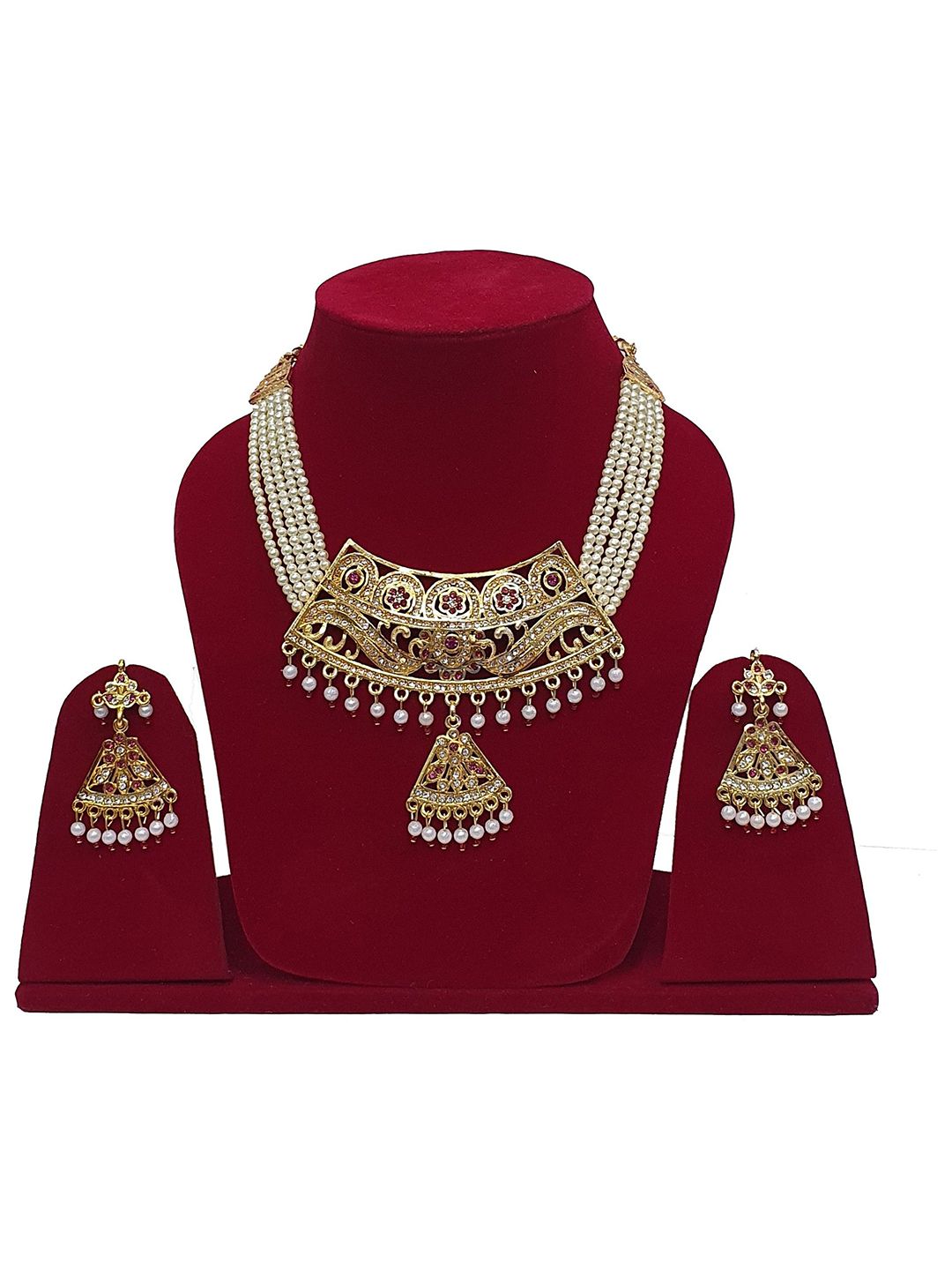 RHOSYN Women's Pearl Studded Gold-Plated Jewlery Set