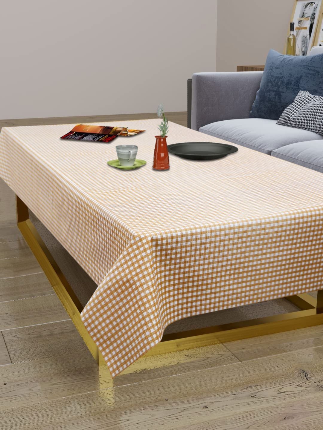 LooMantha Beige & White Checked Waterproof 2-Seater Table Cover