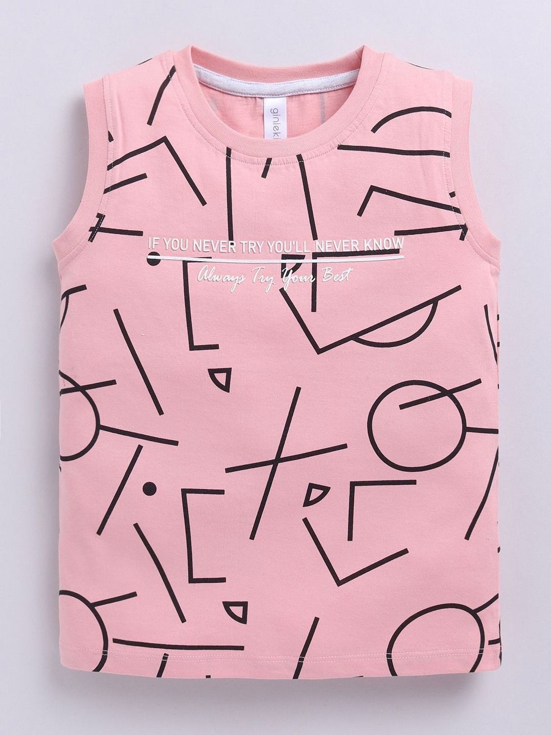 Ginie Boys Typography Printed Sleeveless Cotton T-shirt