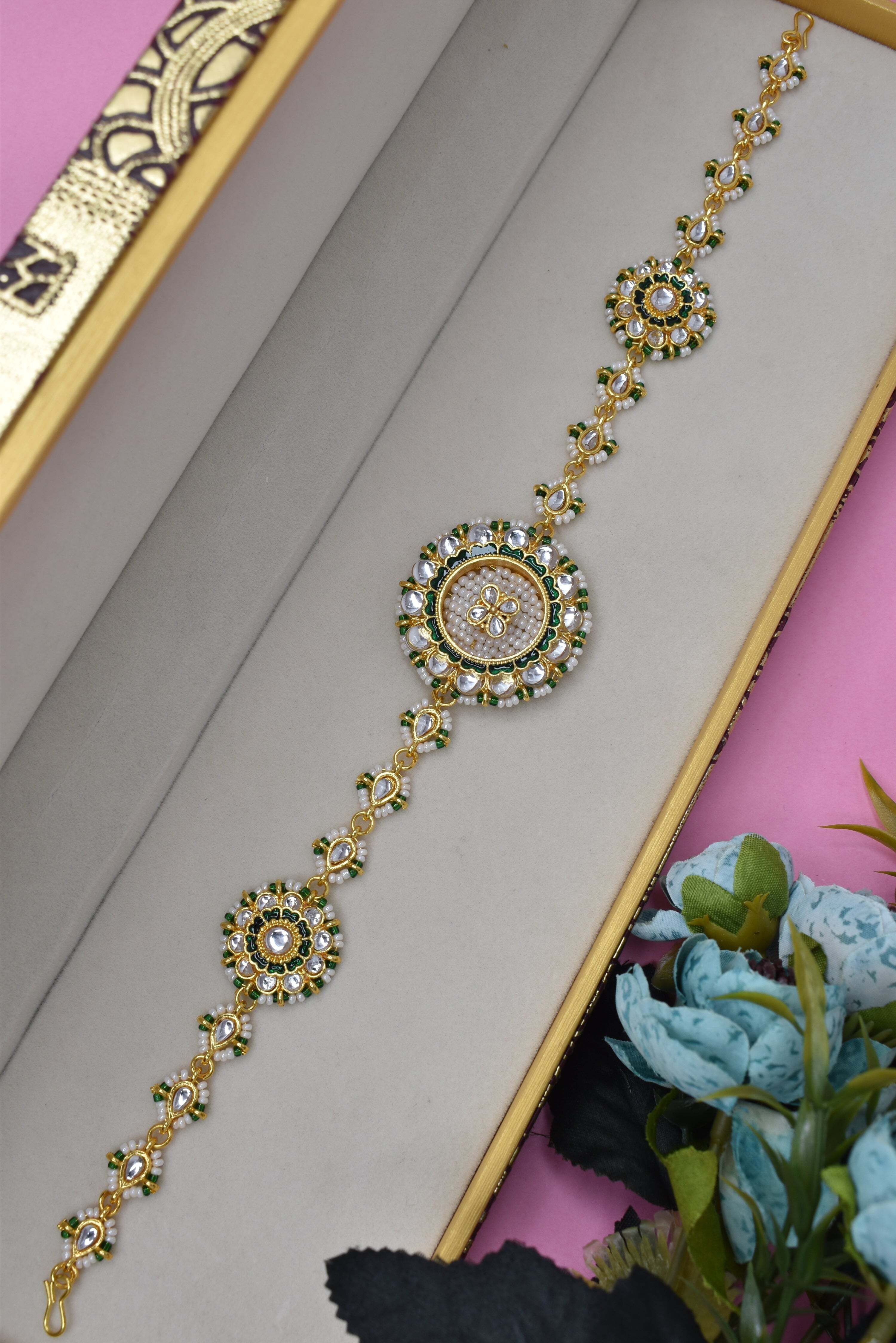 MEIRA JEWELLERY Artificial Stones Studded Matha Patti Head Jewellery