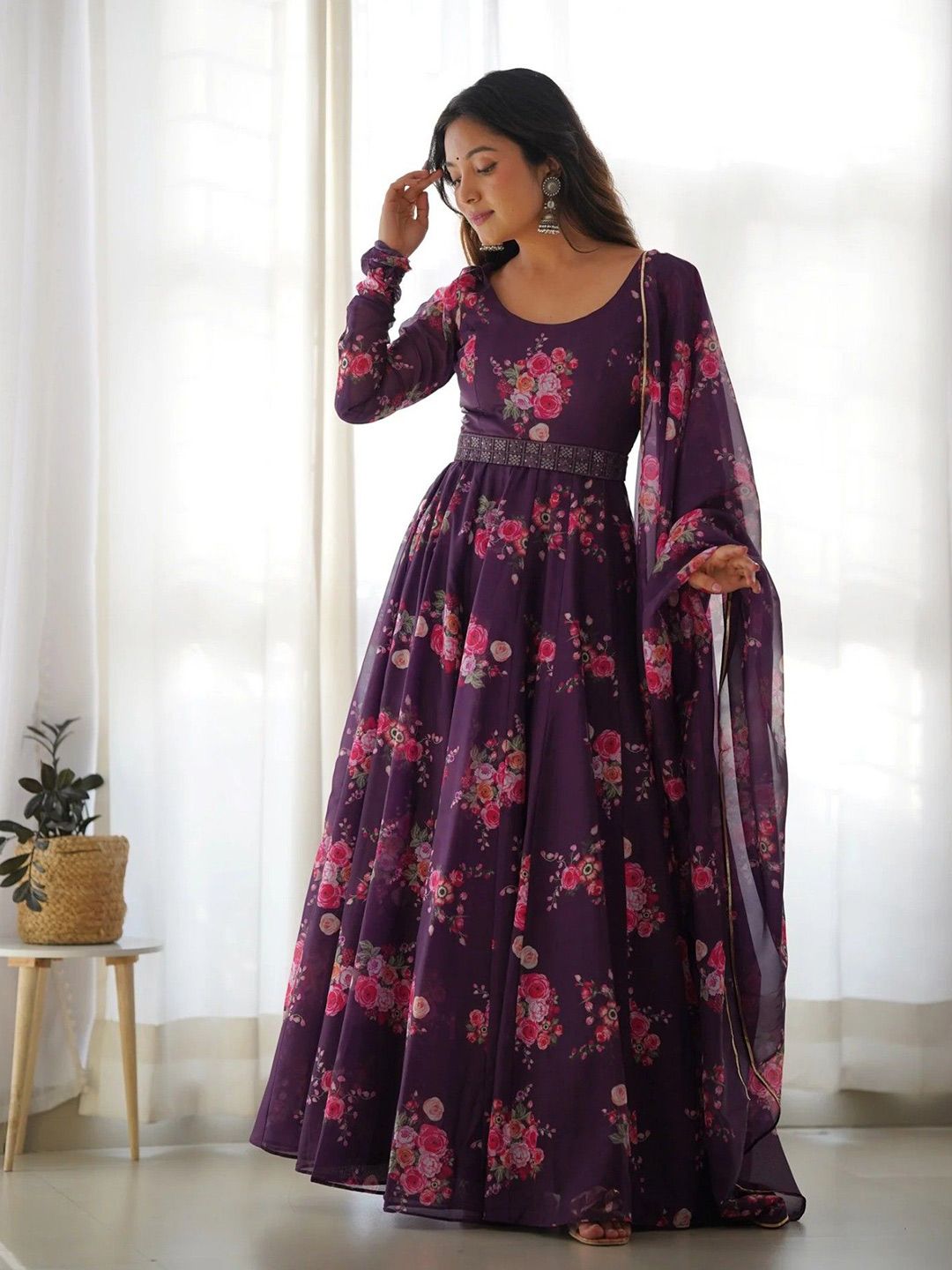 Krunal Raiyani Printed Fit & Flare Maxi Ethnic Dresses