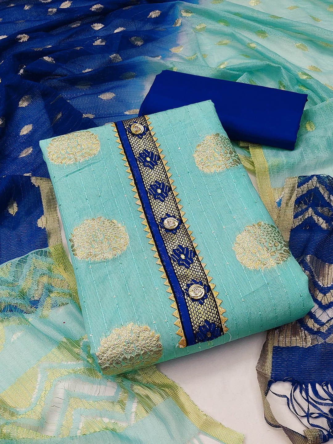 Maroosh Geometric Woven Design Zari Unstitched Dress Material