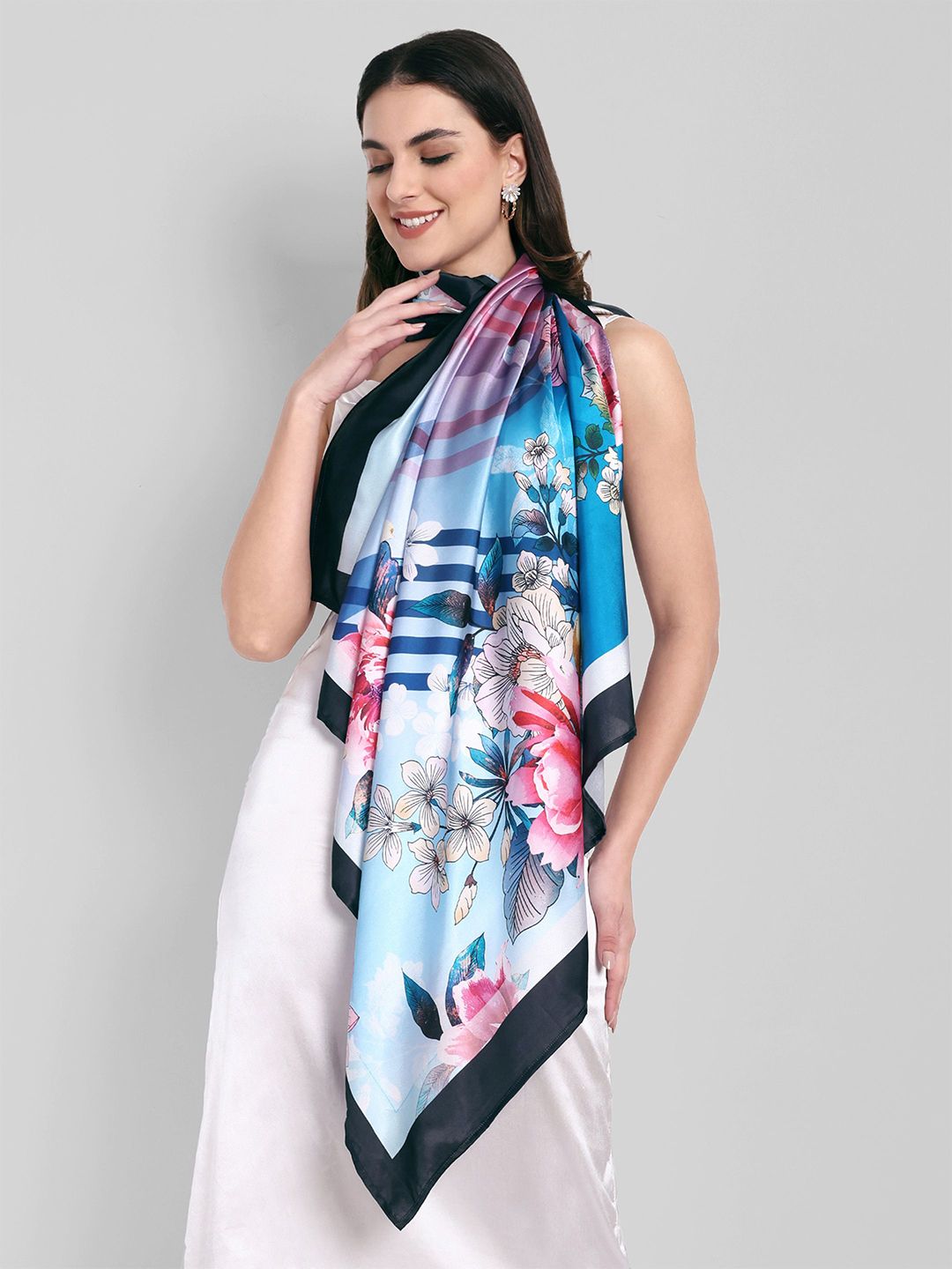 Sarisp Women Floral Printed Satin Scarf