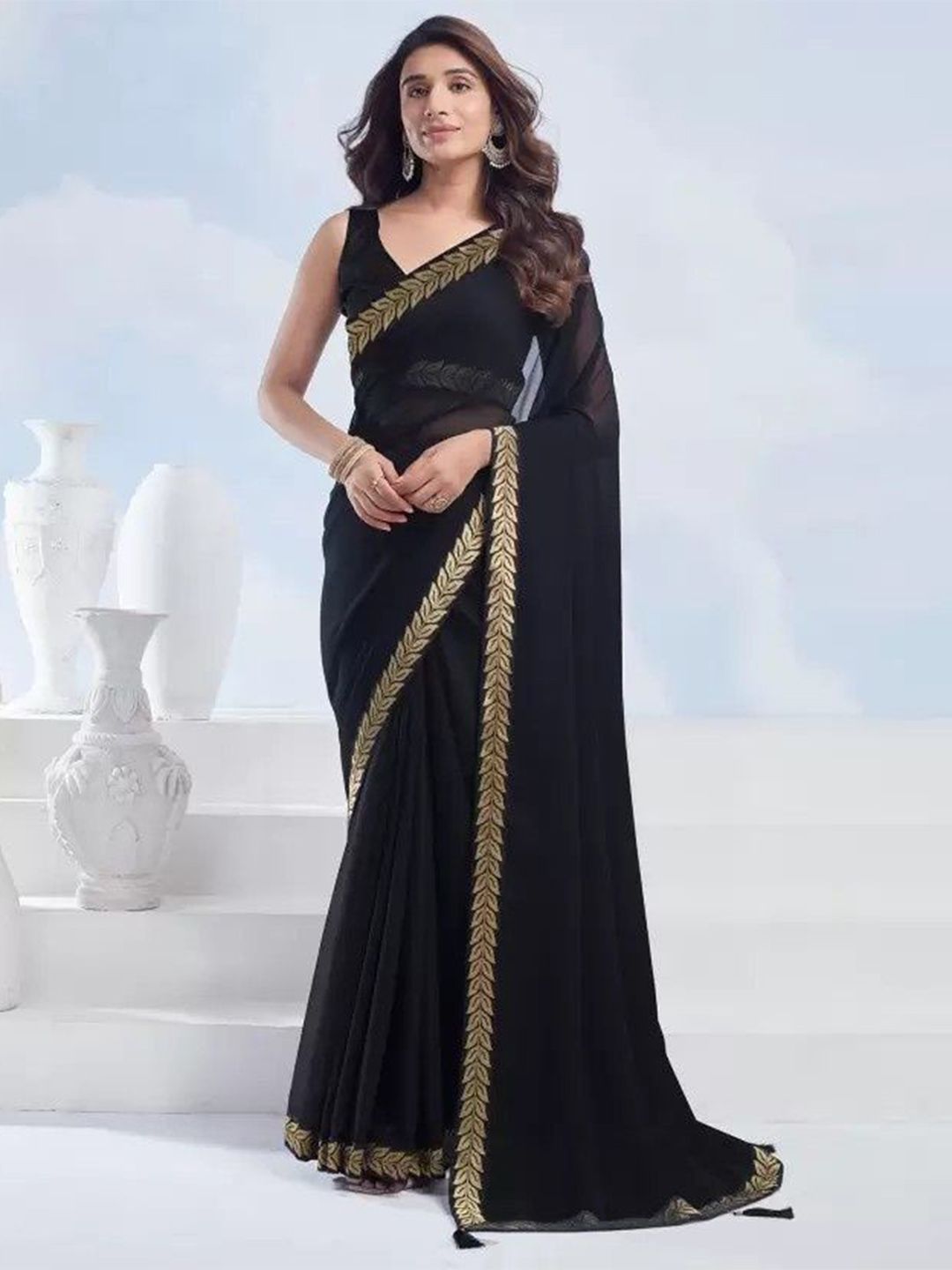 Reboot Fashions Embroidered Pure Georgette Saree