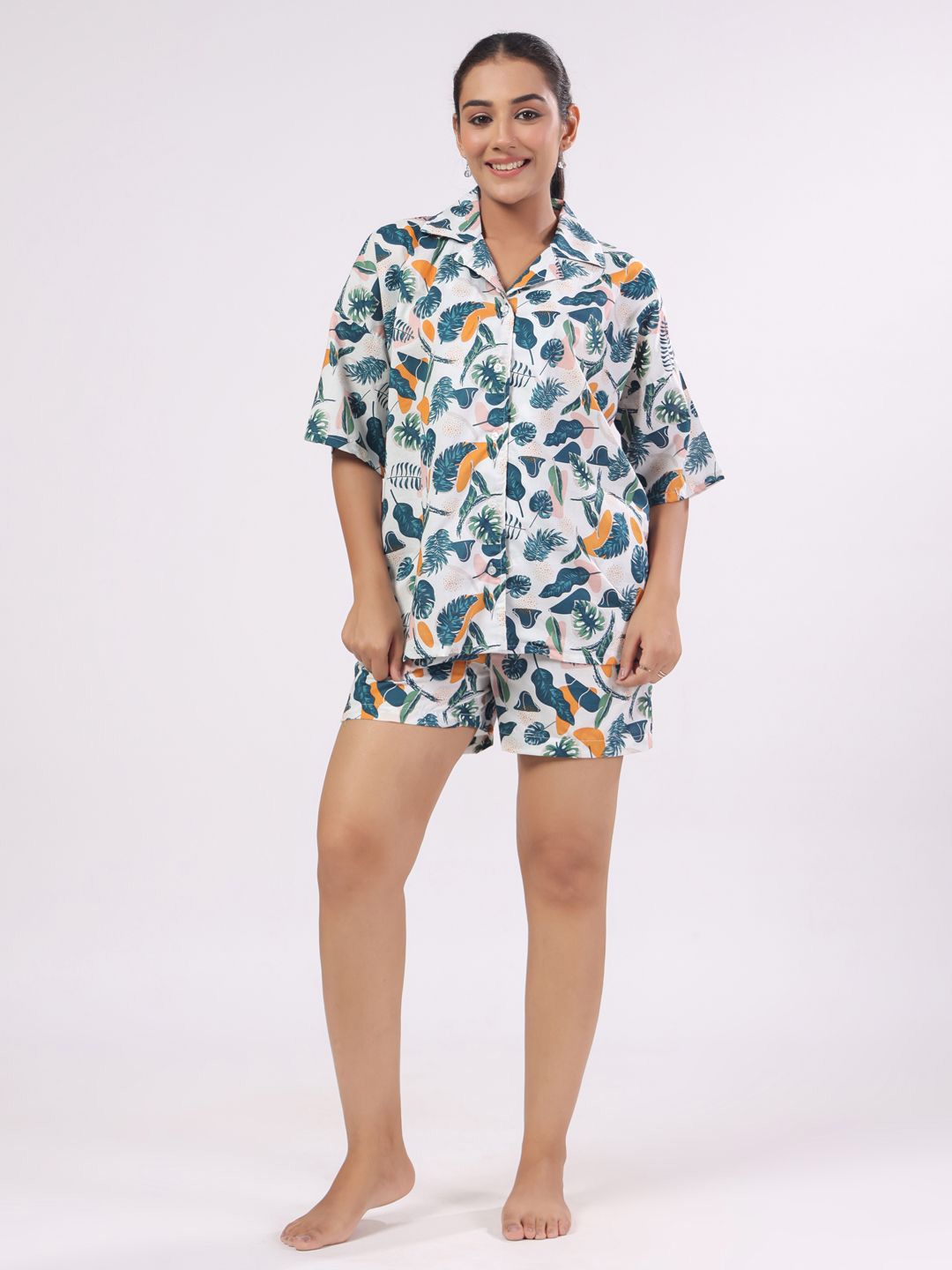 SANSKRUTIHOMES Nss Tropical Shirt with Shorts Night Suit
