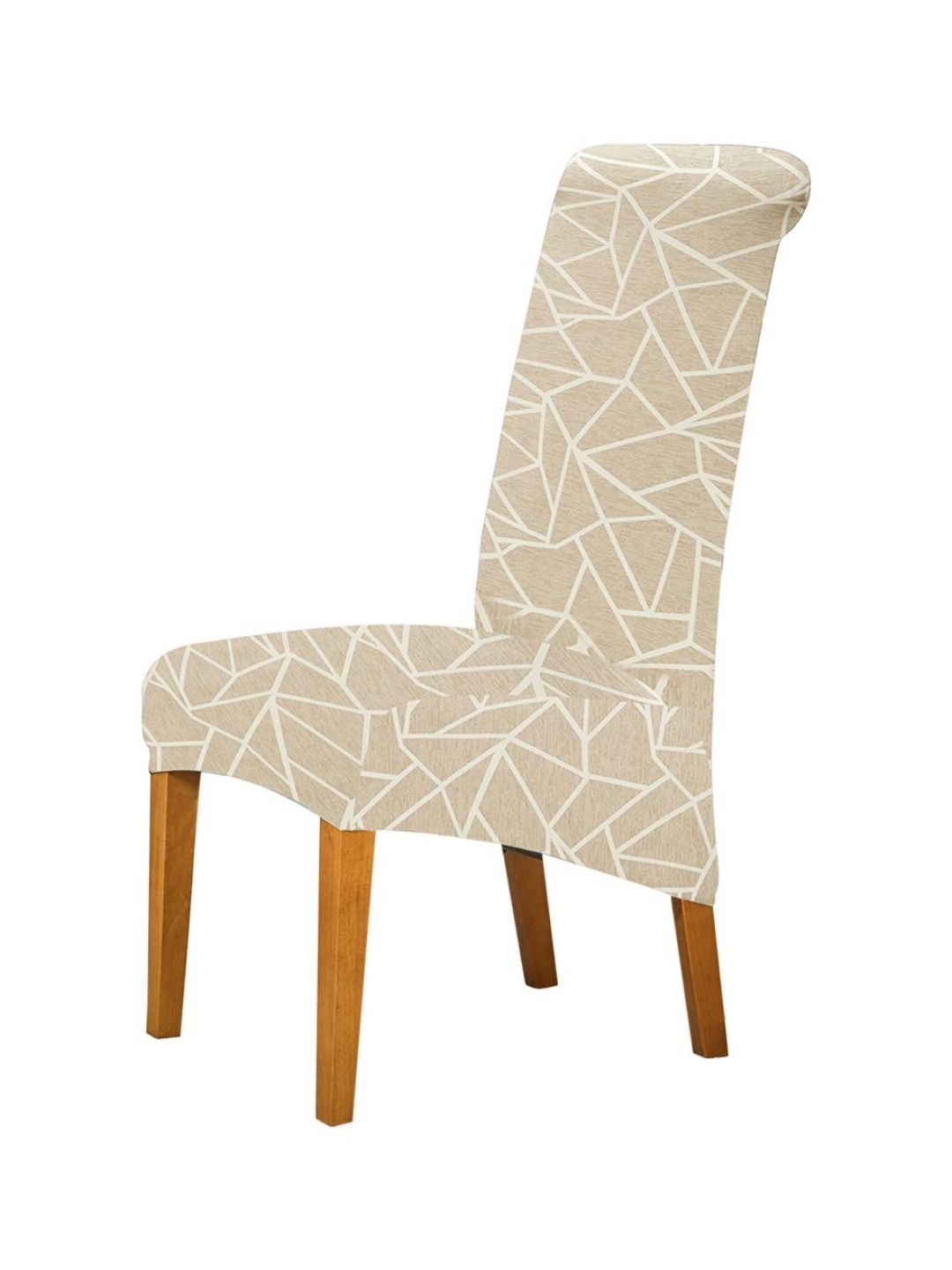 HOKIPO Set of 1 Beige & White Printed 140 GSM High Back Dining Chair Cover
