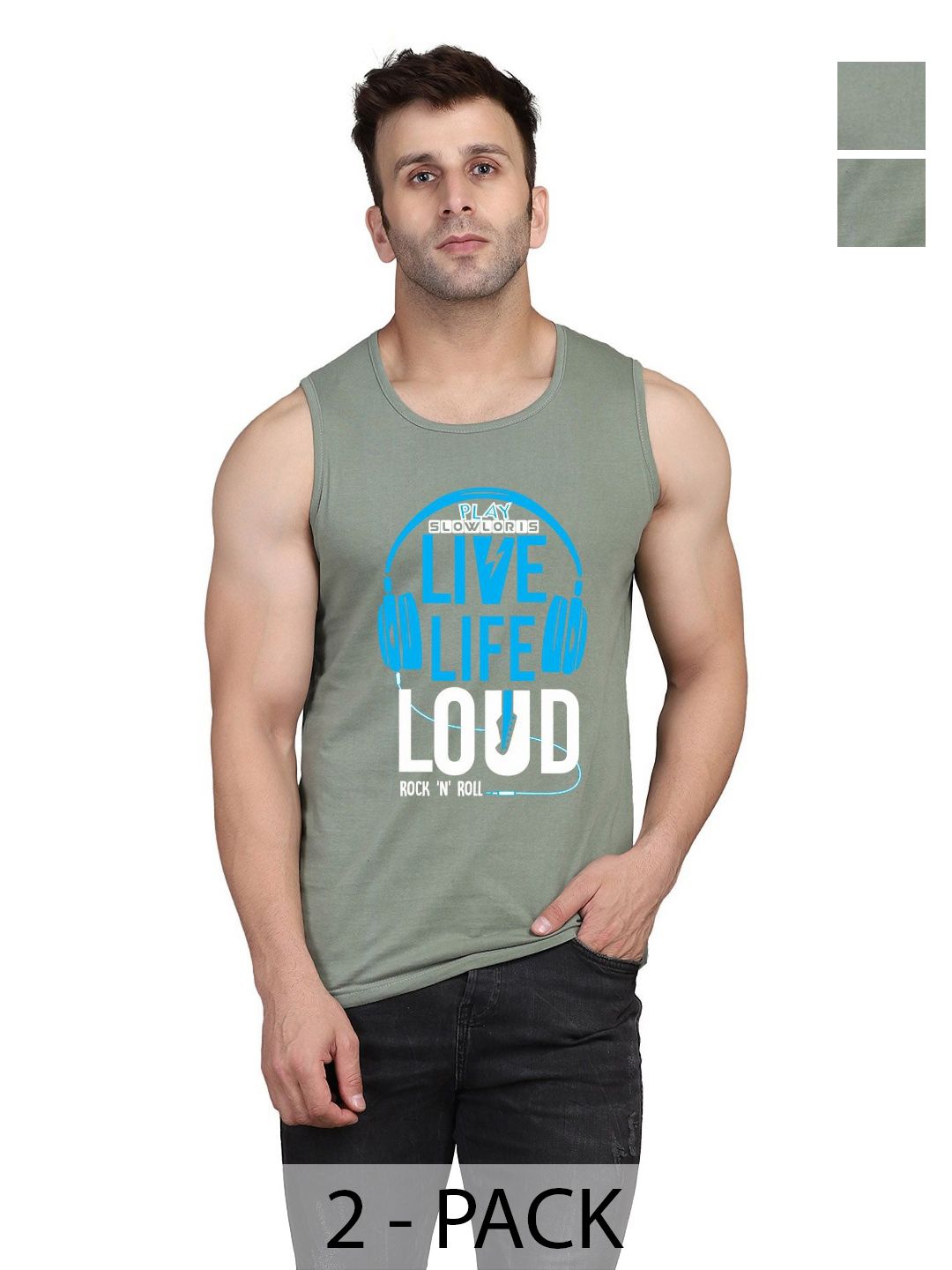 SLOWLORIS Men Pack Of 2 Typography Printed Round Neck Cotton Slim Fit T-shirts