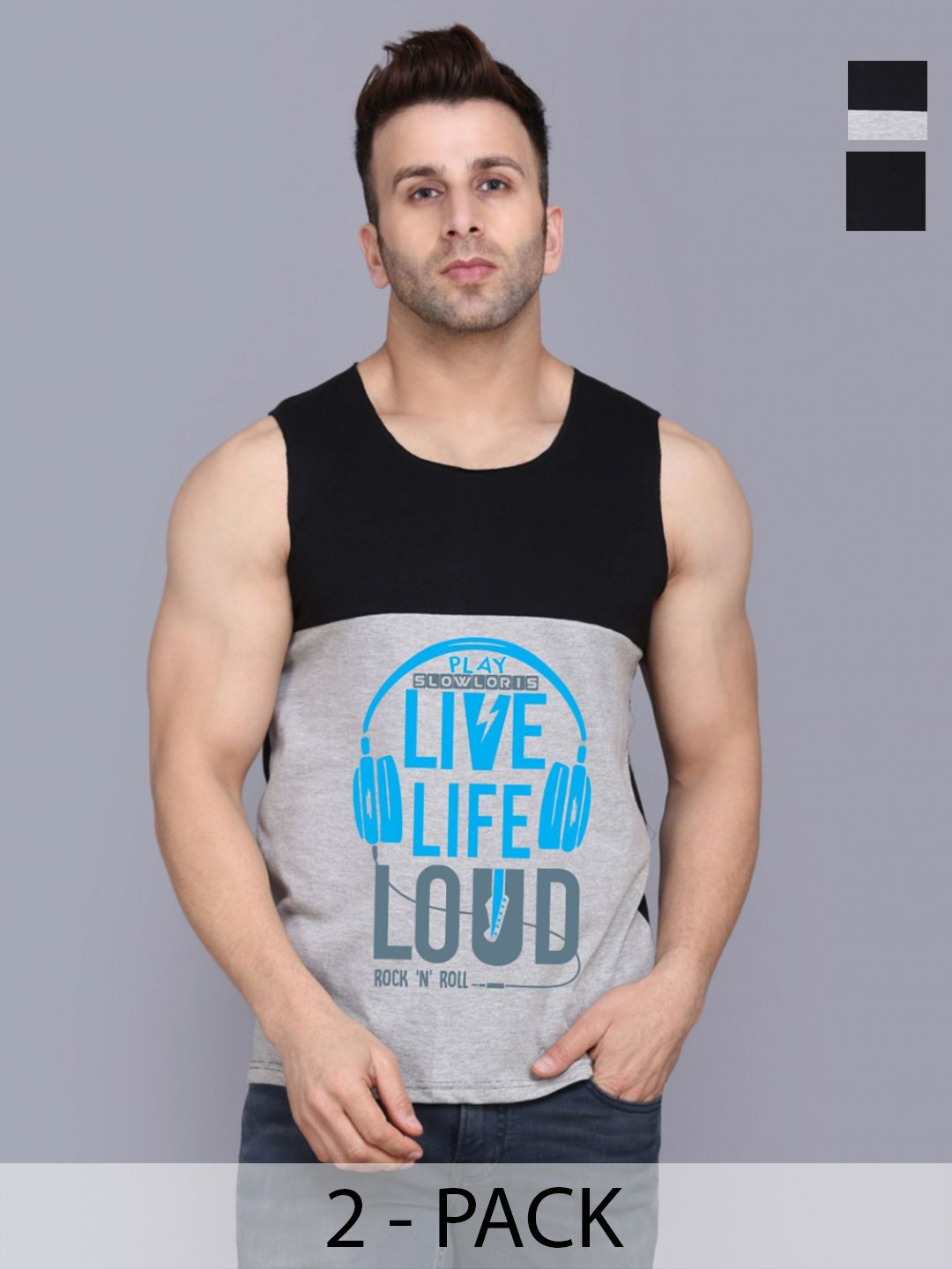 SLOWLORIS Men Pack Of 2 Typography Printed Round Neck Cotton Slim Fit T-shirts