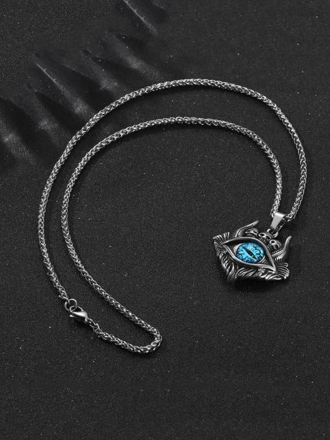KRENOZ Men Silver-Plated Stainless Steel Evil Eye Dragon Locket Pendants With Chains