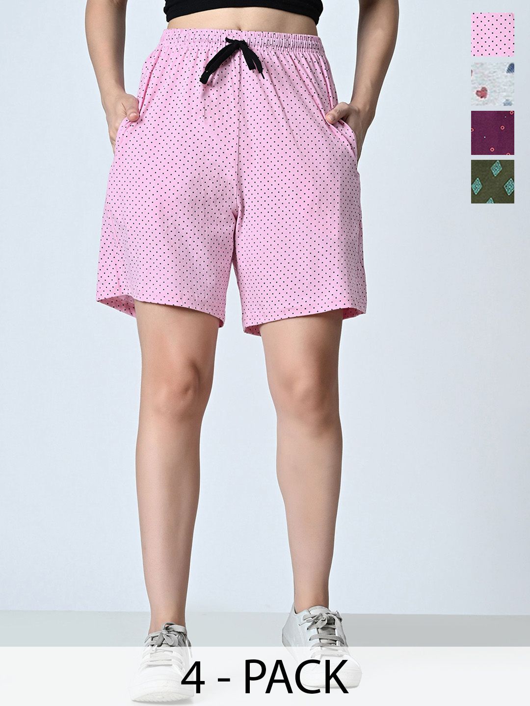 BAESD Pack Of 4 Women Printed High-Rise Pure Cotton Shorts