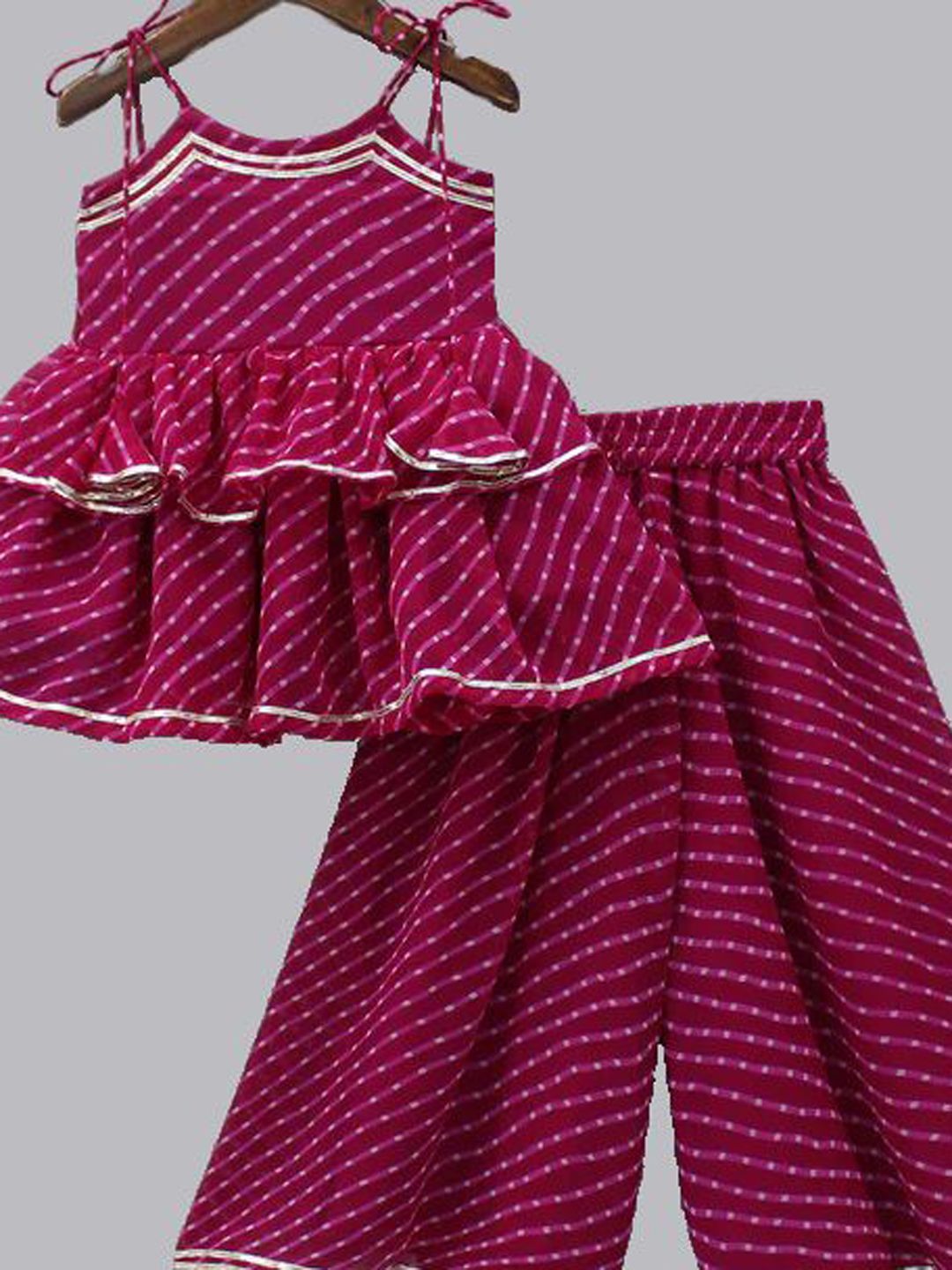 Girls Striped Printed Regular Gotta Patti A-Line Kurti with Palazzos 4