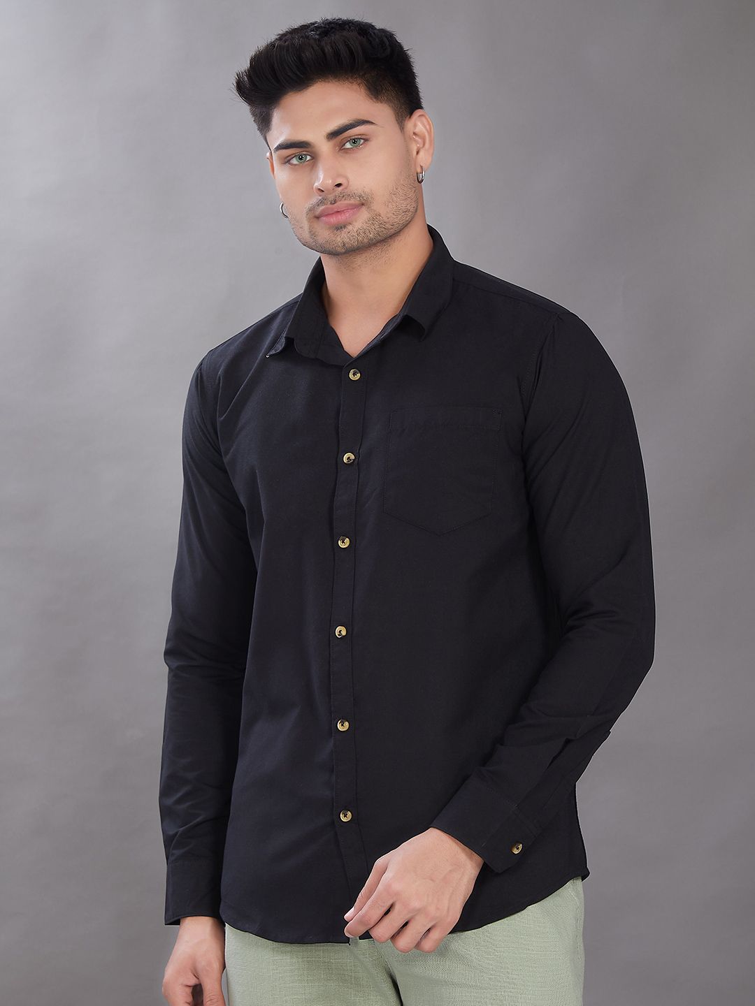 DIVISIVE Men Club Spread Collar Solid Cotton Slim Fit Casual Shirt