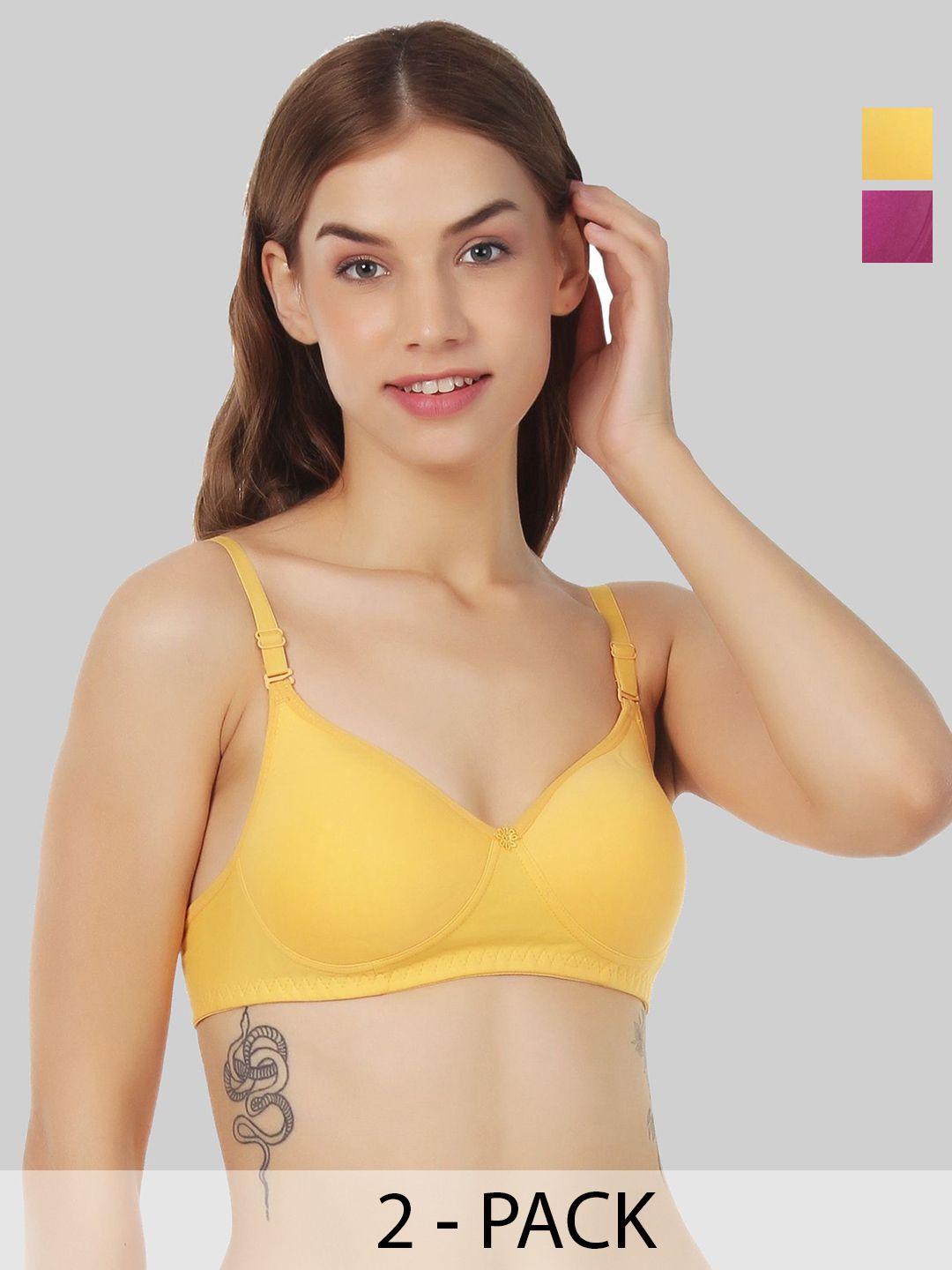 Buy Designer Bugs Women Pack Of 2  T Shirt Non Padded Full Coverage Cotton Bra -  - Apparel for Women