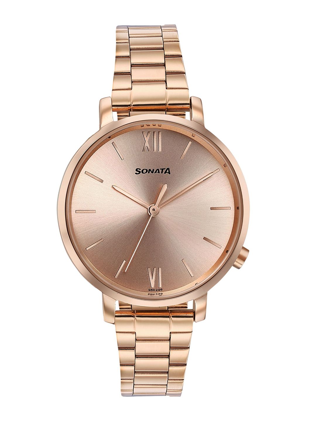 Sonata Women Brass Embellished Dial & Stainless Steel Straps Analogue Watch 87045WM01W