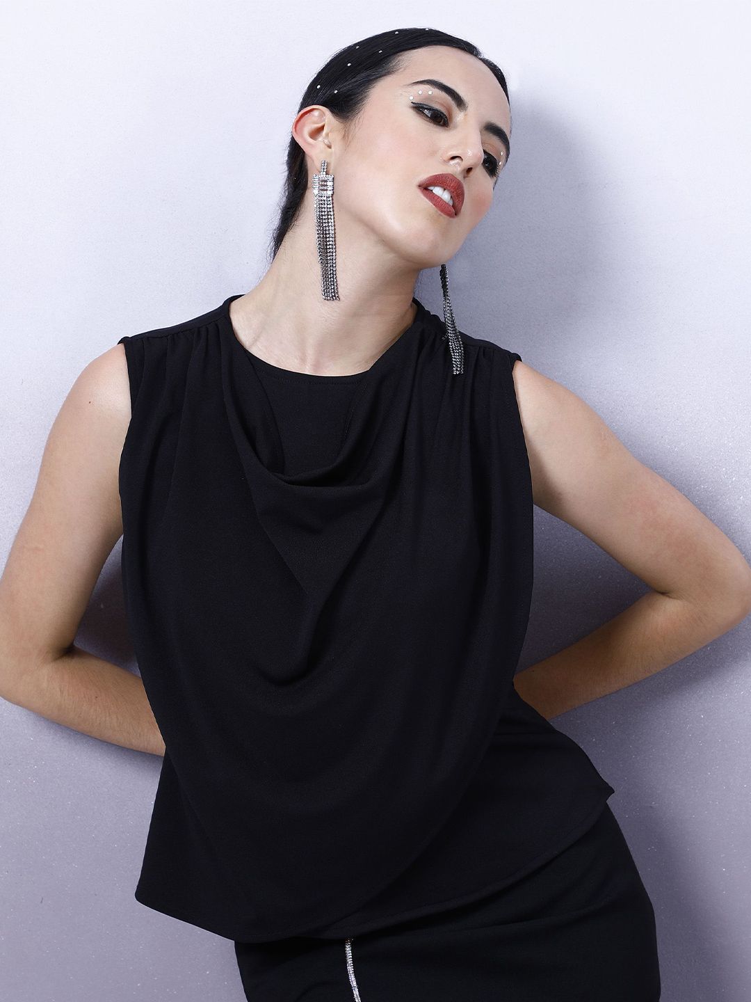Shally Bhasin by Athena Women Cowl Neck Layered Peplum Top
