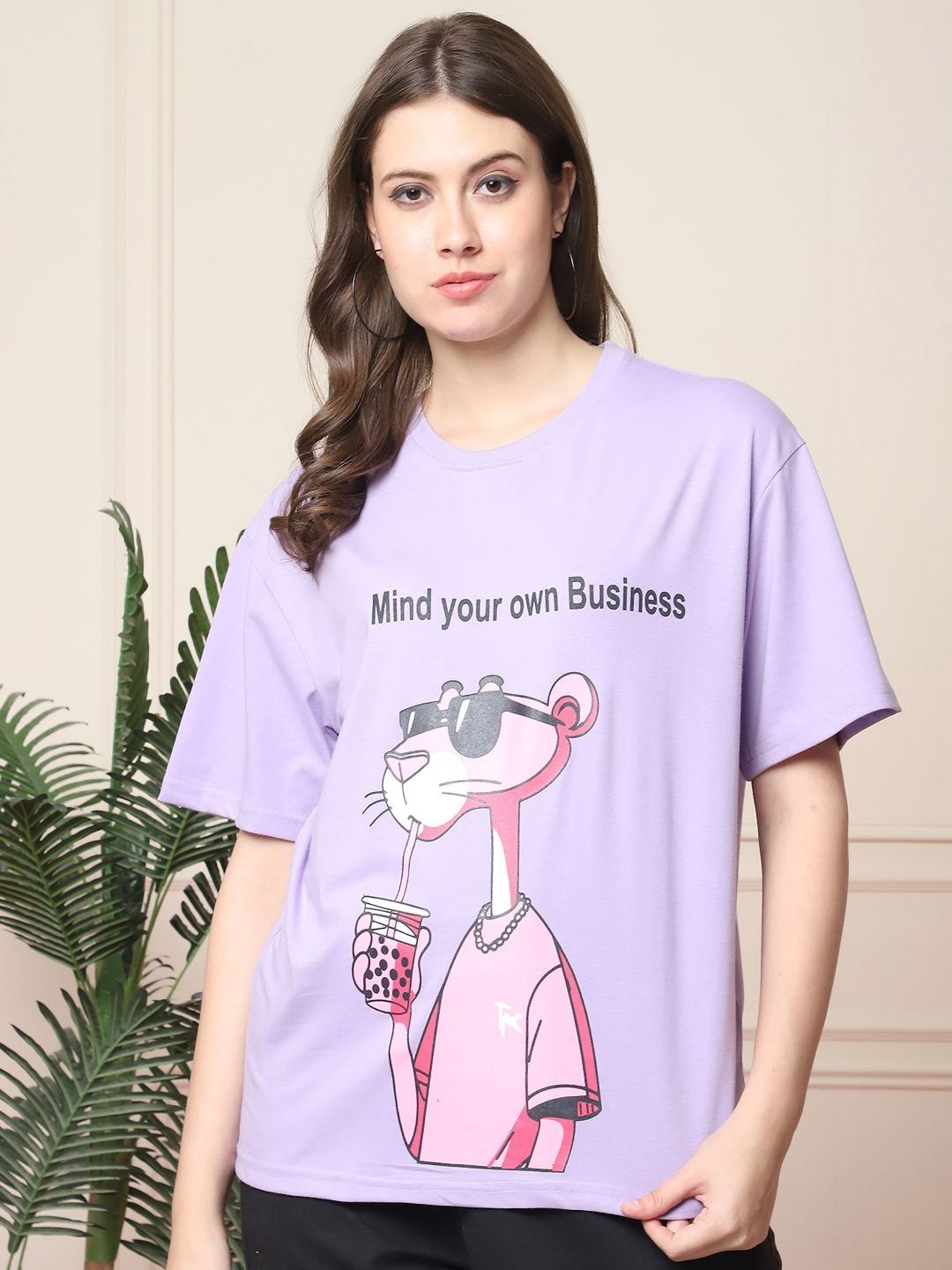 Fabflee Women Cotton Graphic Printed Relaxed Fit Drop-Shoulder Oversized T-Shirt