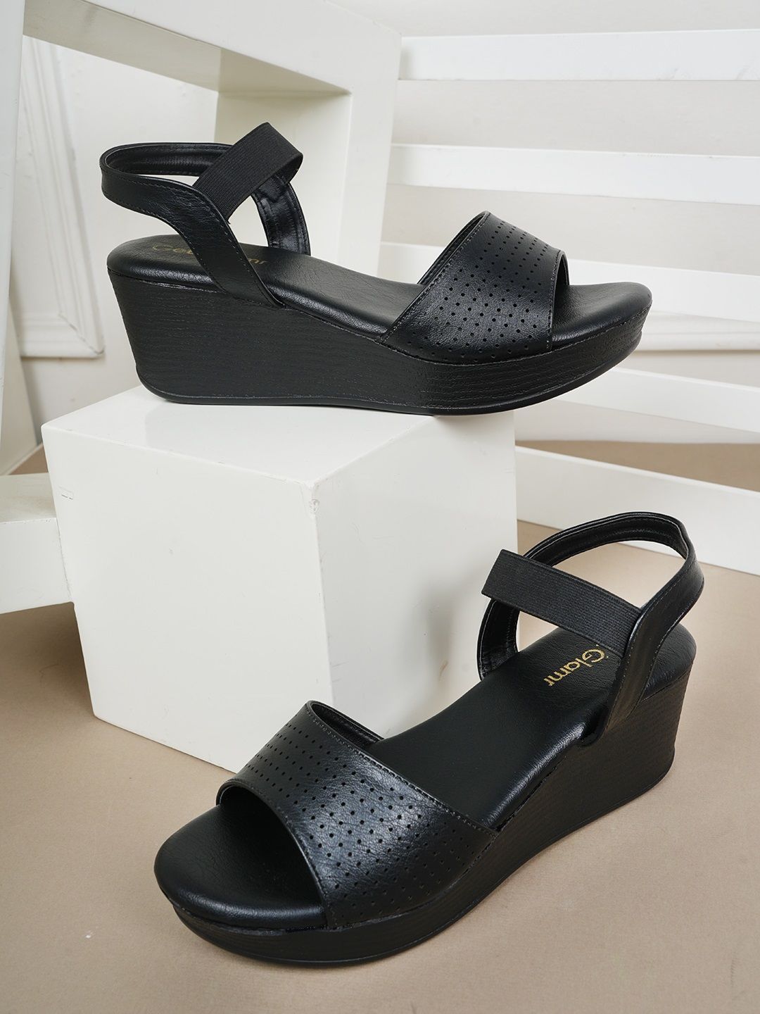 Get Glamr Women Wedge Sandals with Laser Cuts