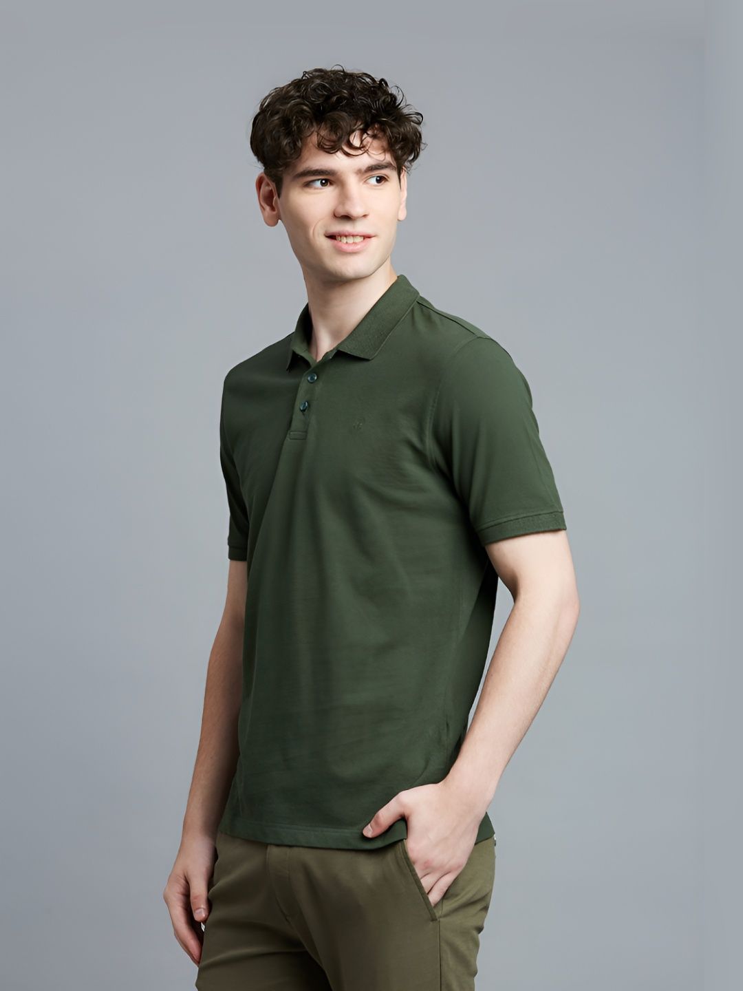 Reid & Taylor Men Dyed Polo Collar Pockets Slim Fit T-shirt