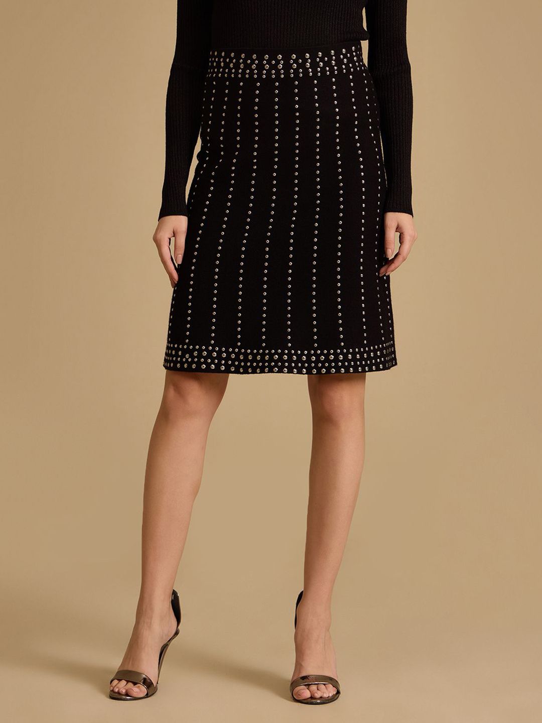 Kazo Women Embellished A-Line Knee Length Skirt