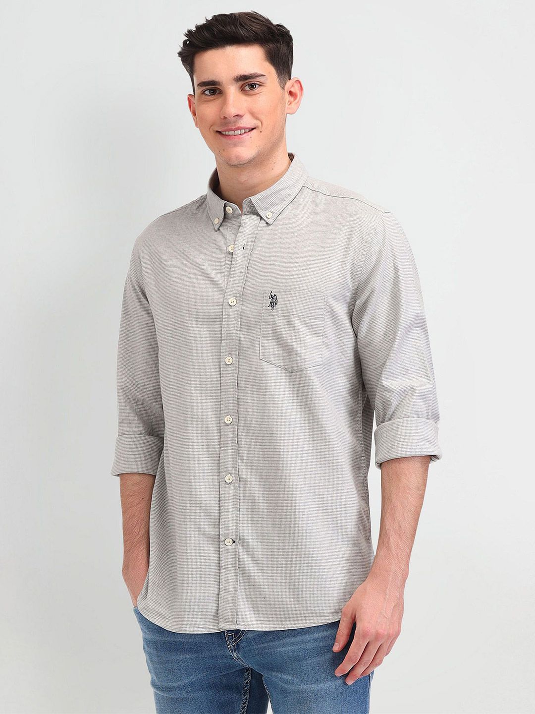 U.S. Polo Assn. Denim Co. Men Spread Collar Solid Cotton Slim Fit Casual Shirt