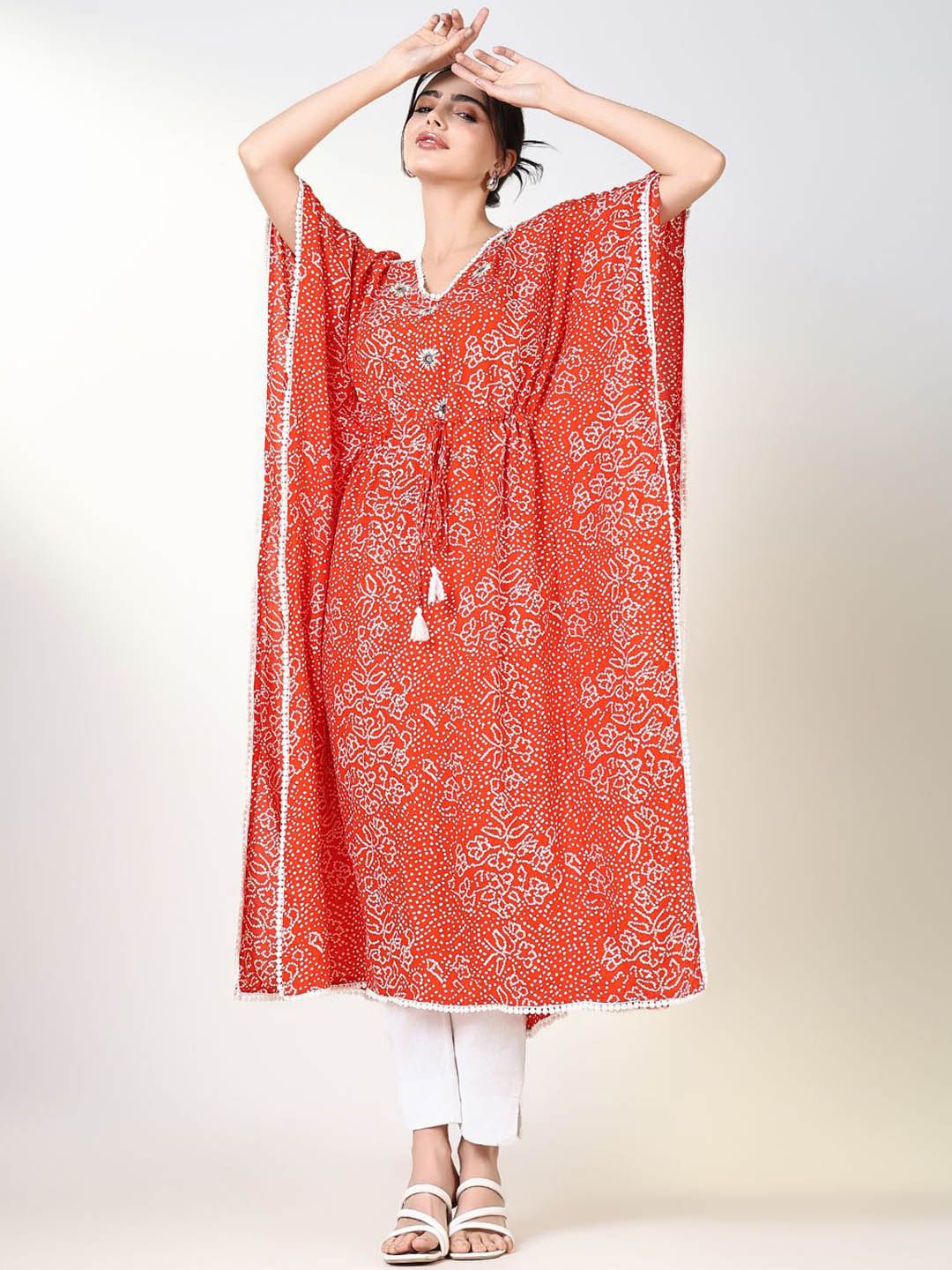SHOWOFFFF Women Ethnic Motifs Printed Extended Sleeves Indie Prints Kaftan Kurta