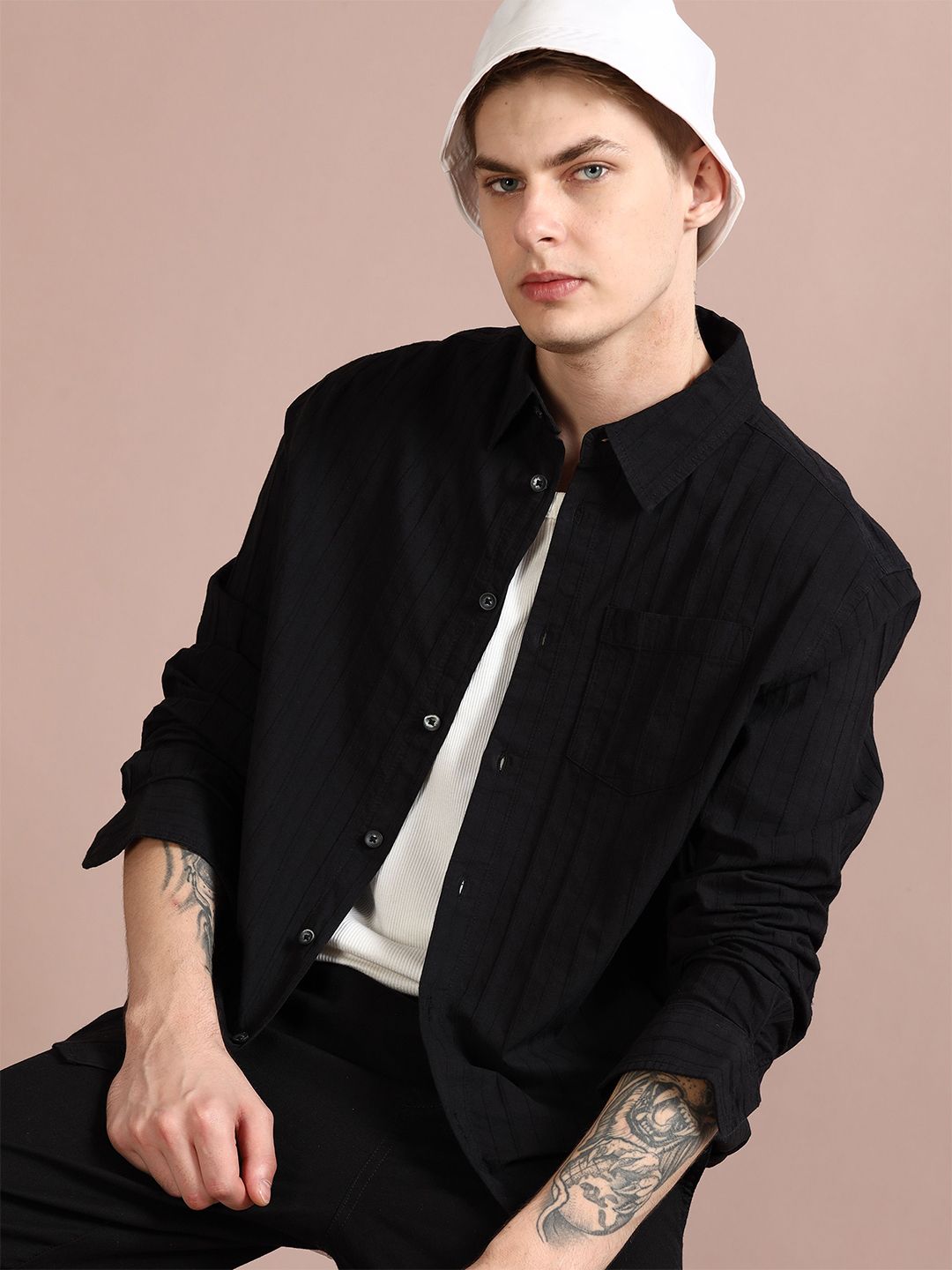 StitchX Men Full Sleeve Pintuck Striped Spread Collar Casual Shirt
