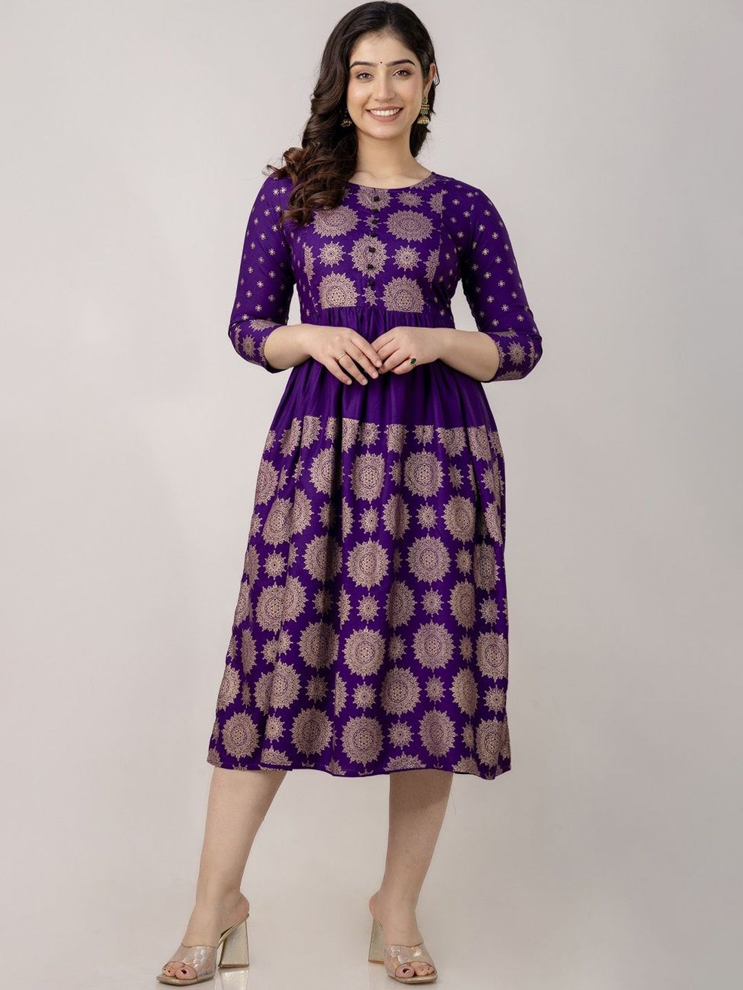 SUNEKH Ethnic Motifs Printed Fit and Flared Ethnic Dress