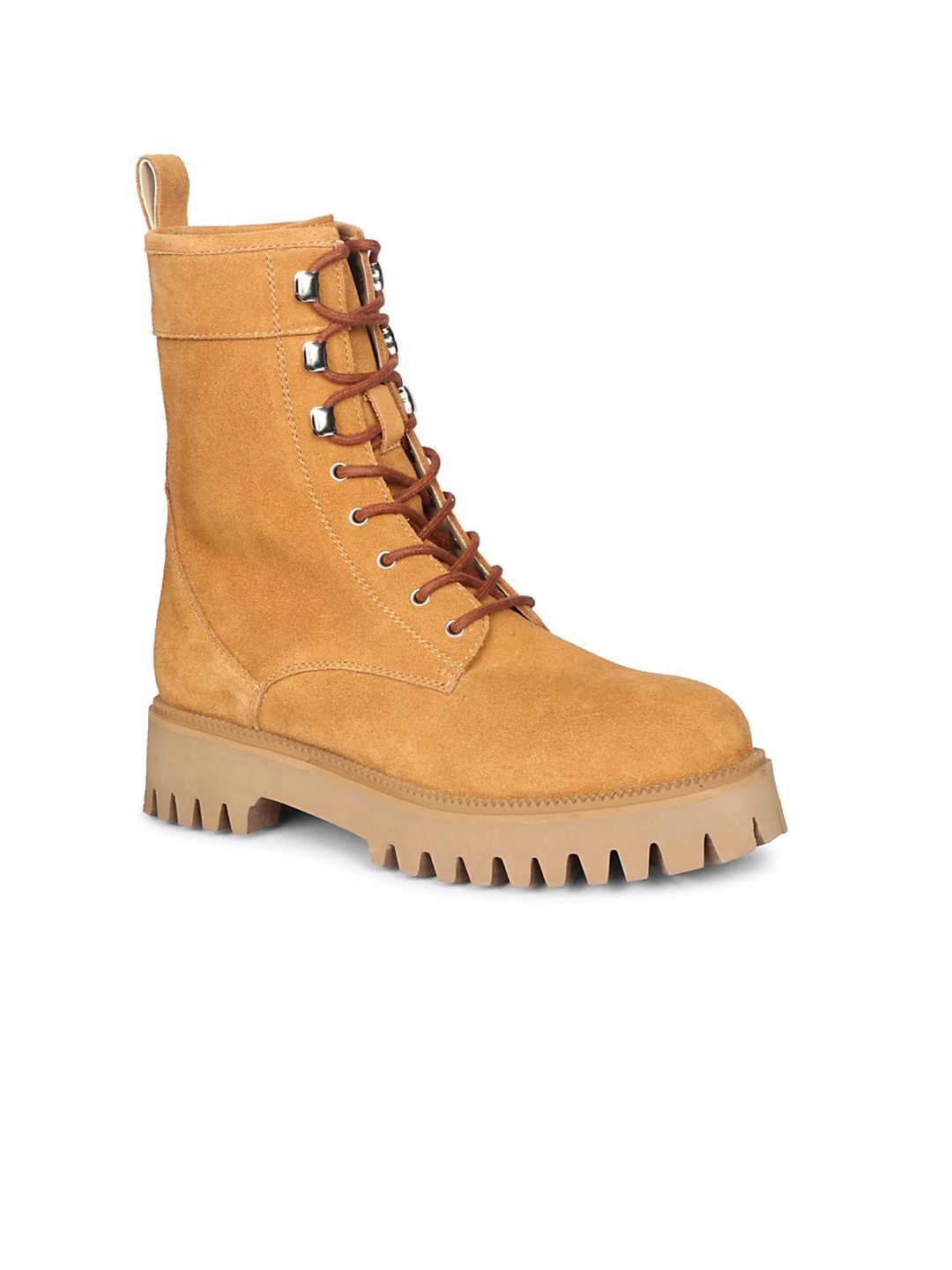 Saint G Womens Tan Leather Lace Up High Ankle Boots