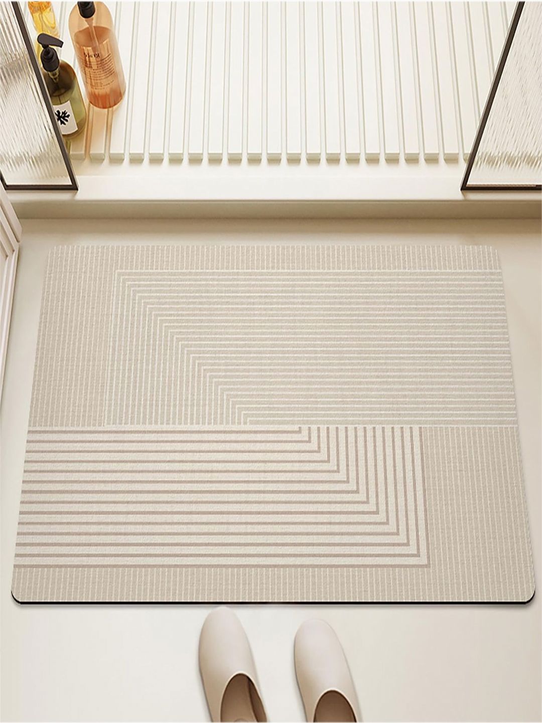 Buy HOUSE OF QUIRK Beige Striped Rectangular Non Slip Bath Rug -  - Home for Unisex