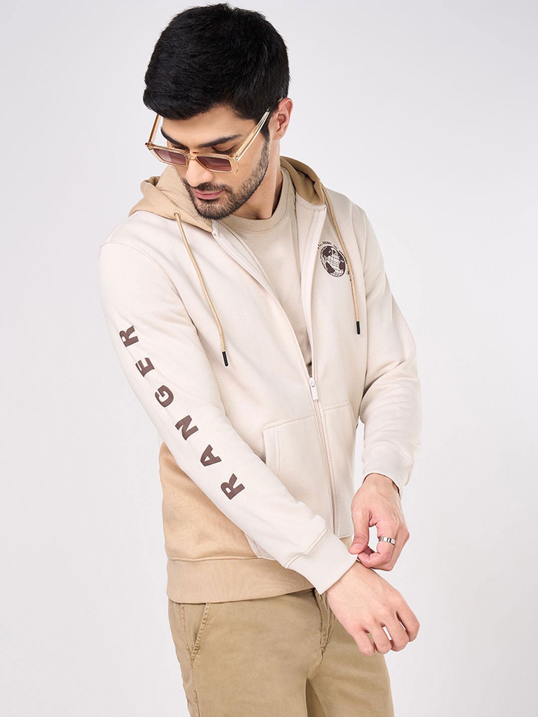 Urban Ranger by pantaloons Men Front-Open Hooded Sweatshirt