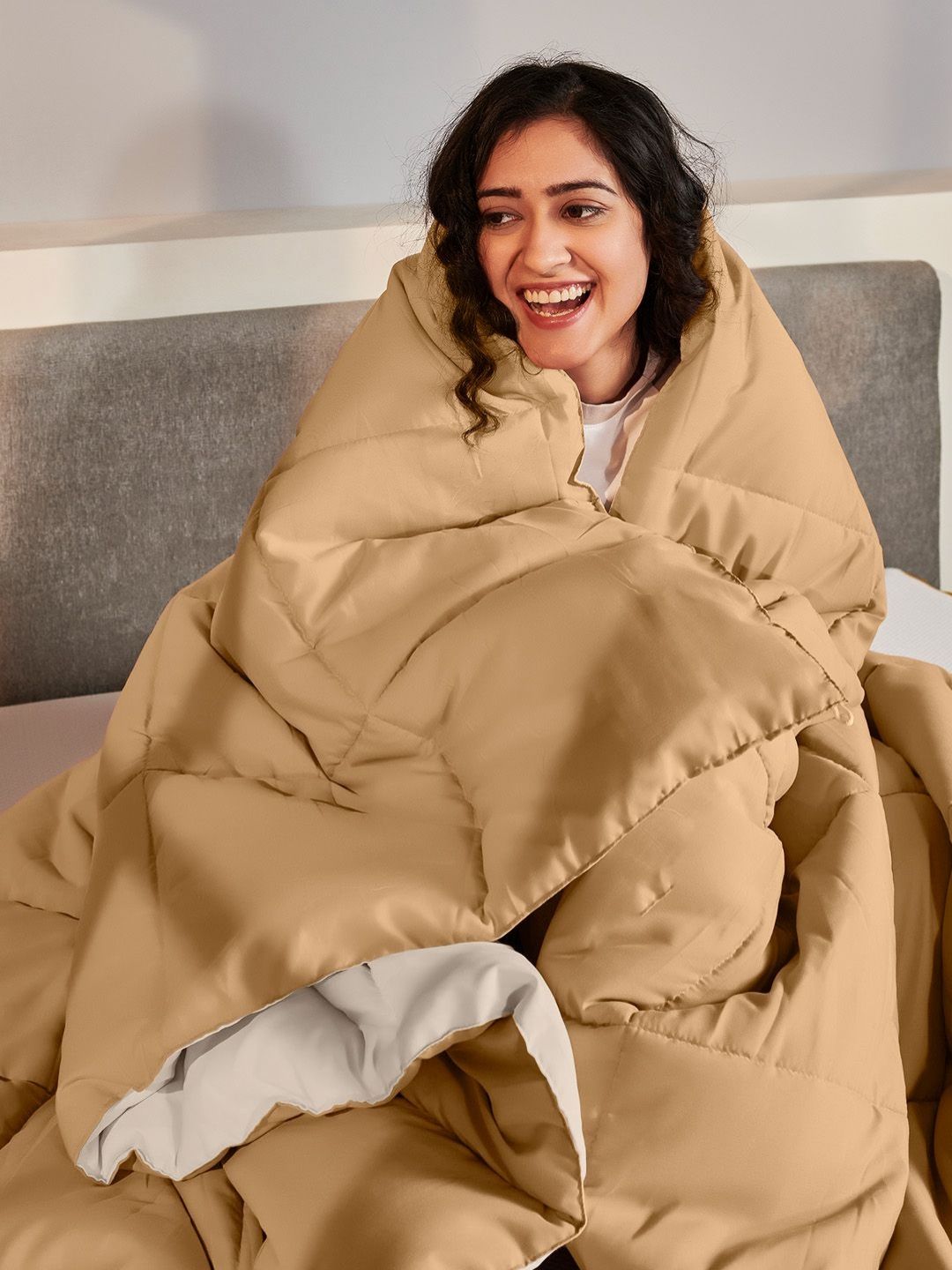 SleepyCat's Coffee Single Bed Luxurious All Season Reversible Comforter- 2.2 m x 1.5 m