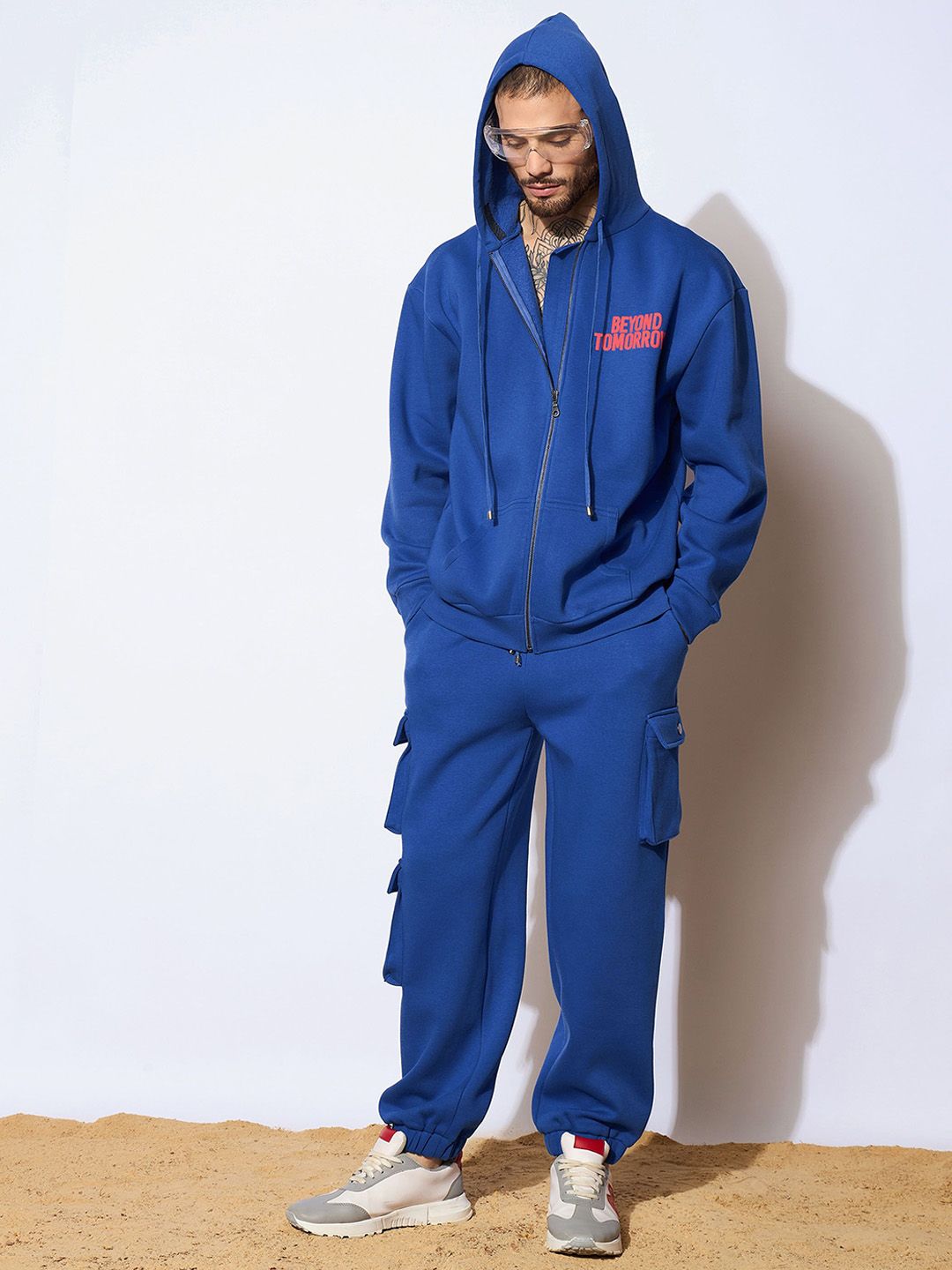 MASCLN SASSAFRAS Blue Printed Hooded Long Sleeves Sweatshirt With Jogger