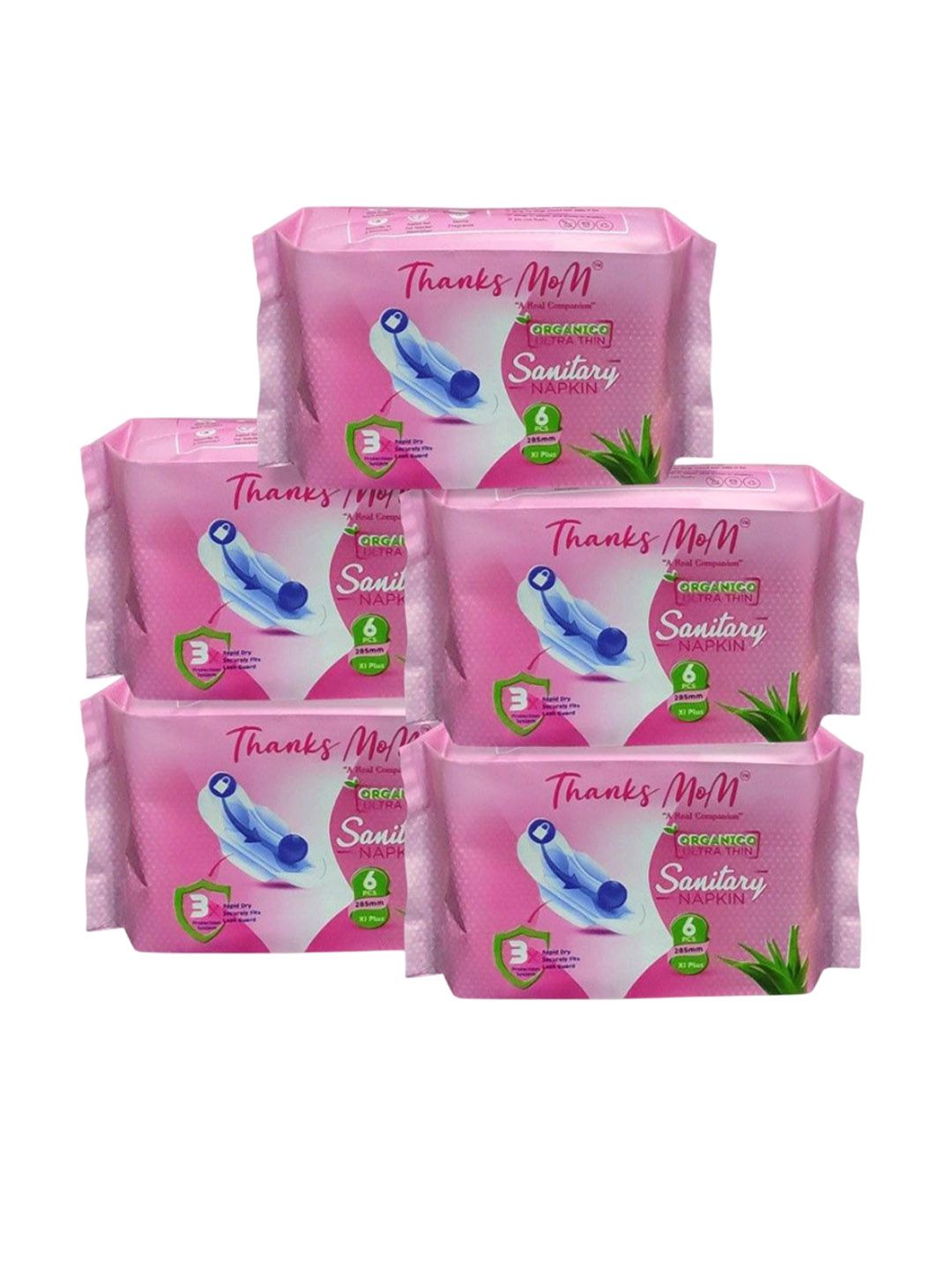 THANKS MOM Set Of 5 Organico Ultra Thin Sanitary Pads - XL - 6 Pads Each