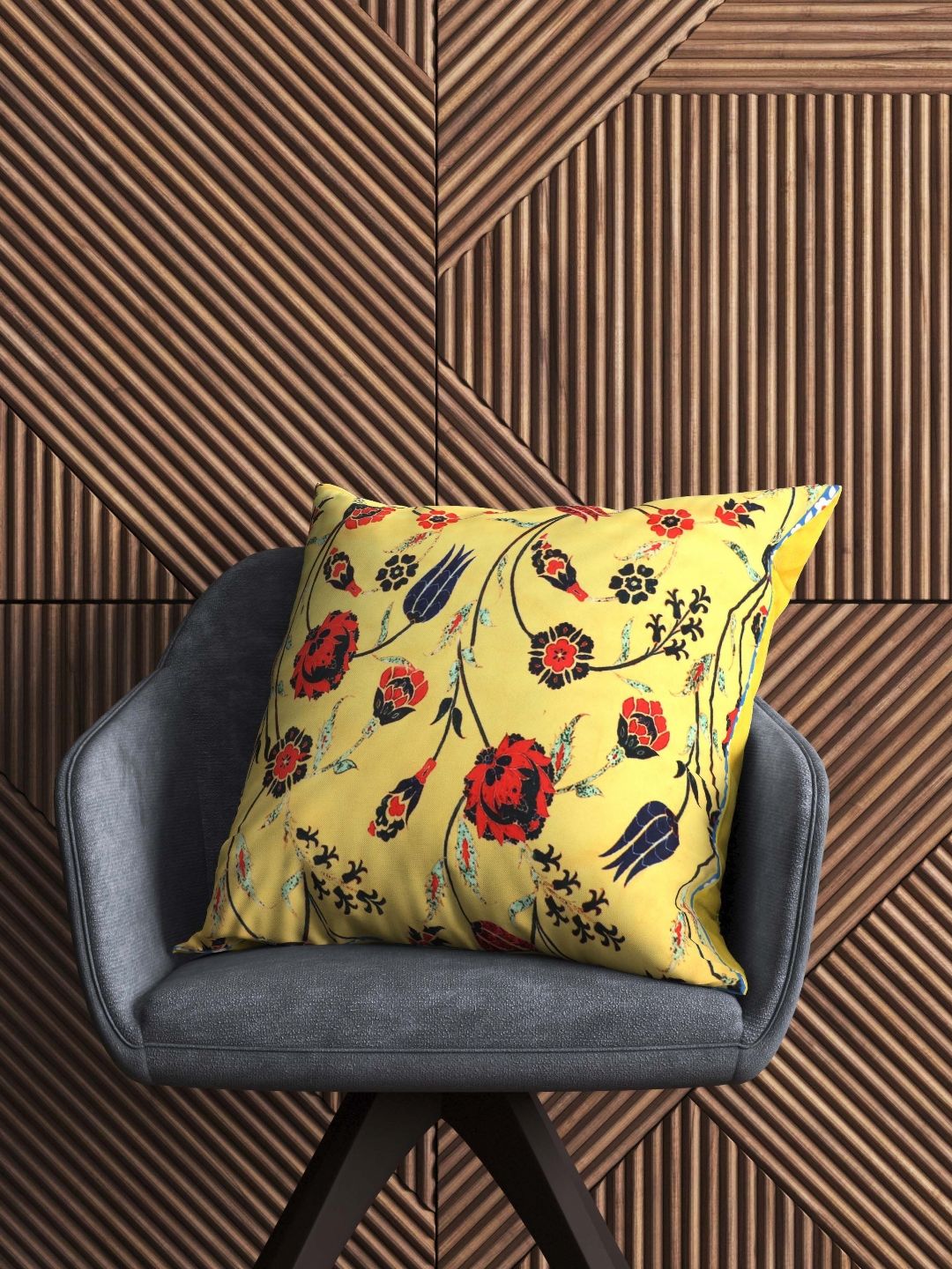AAZEEM Yellow & Orange Floral Velvet Rectangle Cushion Covers