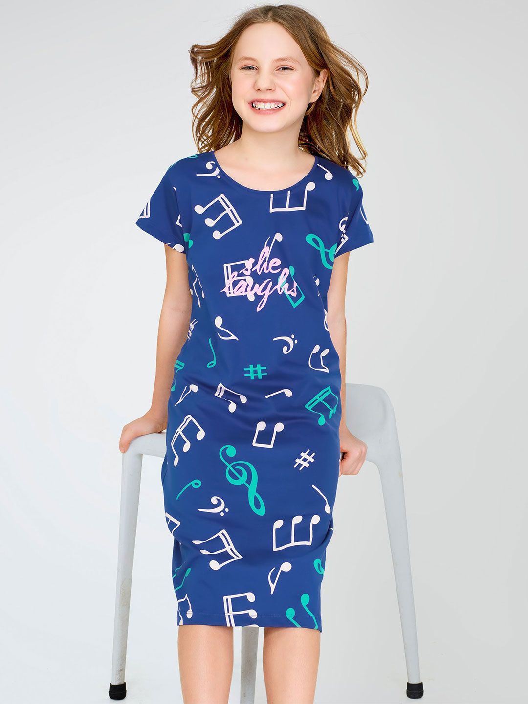 Girls Pure Cotton Graphic Printed Round Neck Nightdress 6