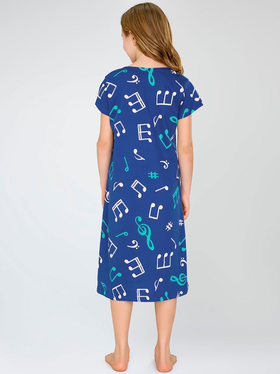 Girls Pure Cotton Graphic Printed Round Neck Nightdress 4