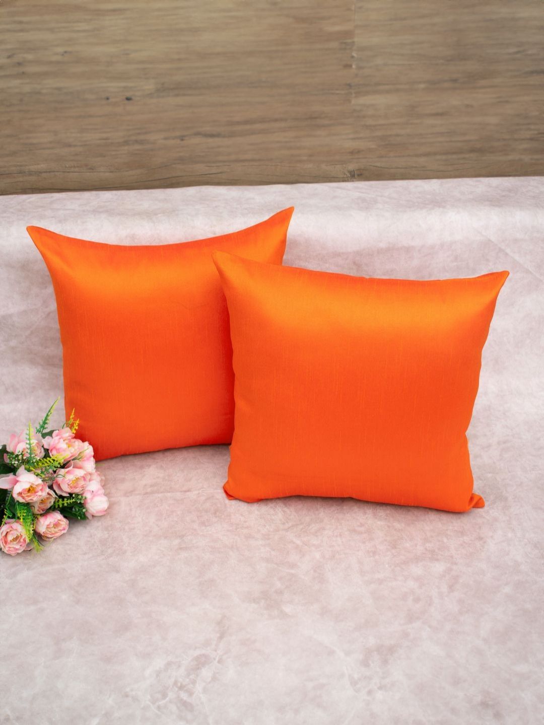 RoyalDeco Orange Set of 2 Square Cushion Covers