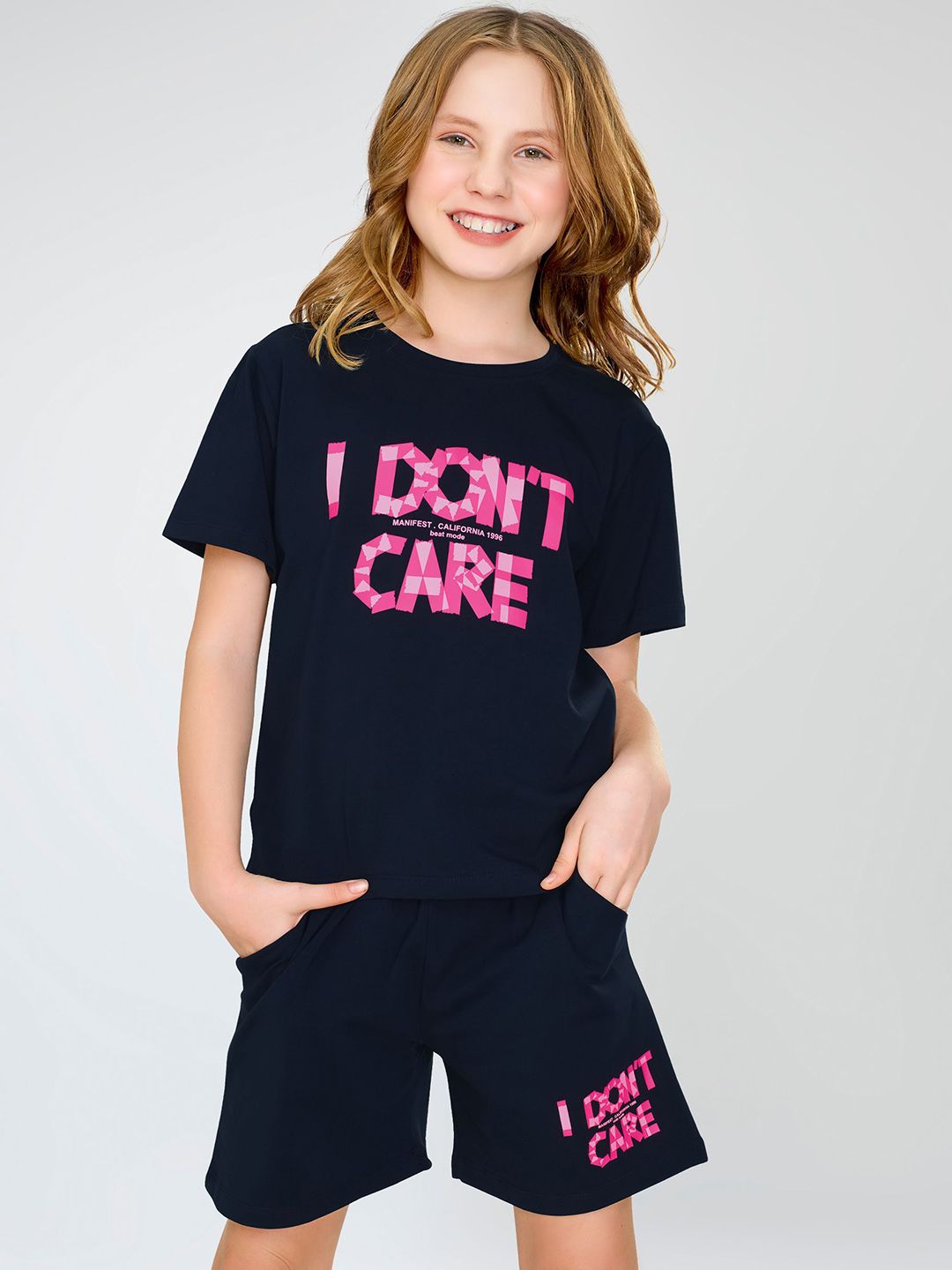 Zeyo Girls Typography Printed Round Neck Night suit