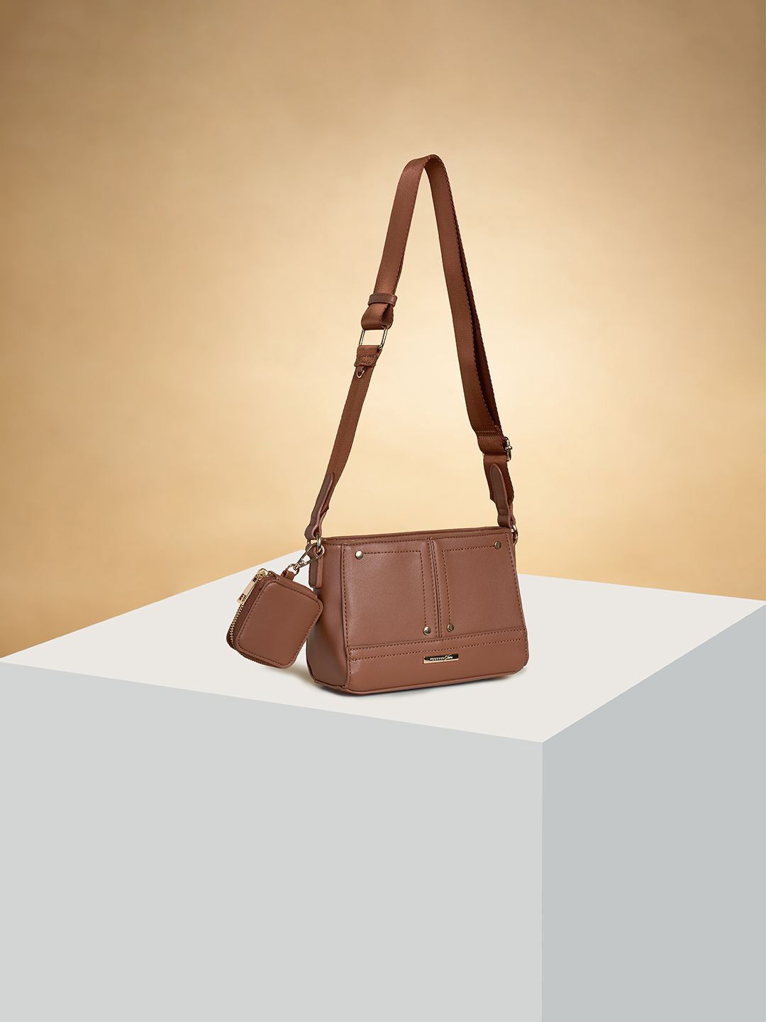 Forever Glam by Pantaloons Colourblocked PU Structured Sling Bag with Tasselled