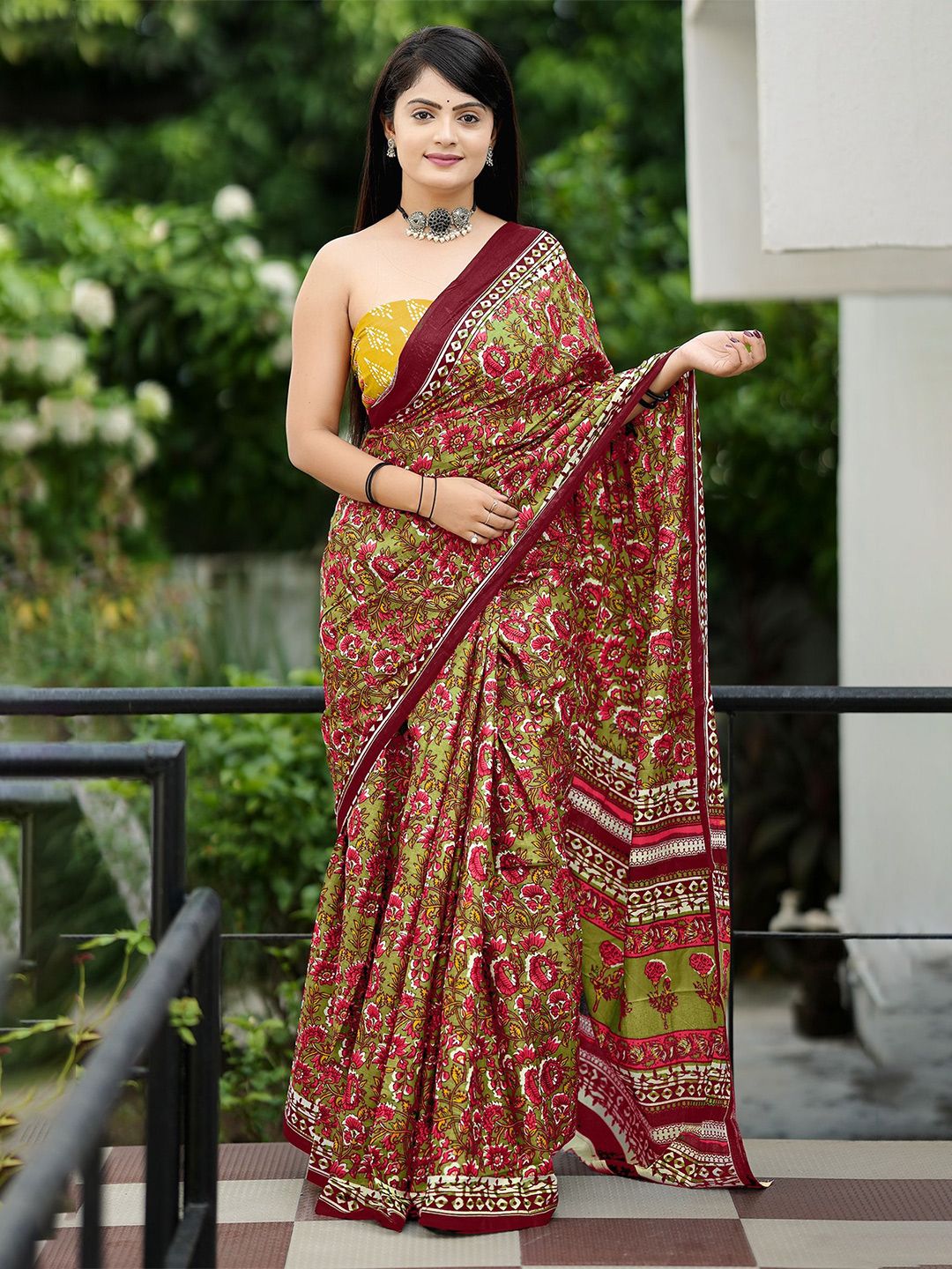 HERE&NOW Pure Cotton Bhagalpuri Saree