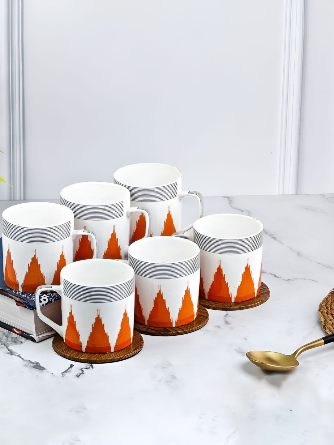 Buy UPC Zing White Geometric Ceramic Microwave Safe 6 Piece Mugs 220ml -  - Home for Unisex