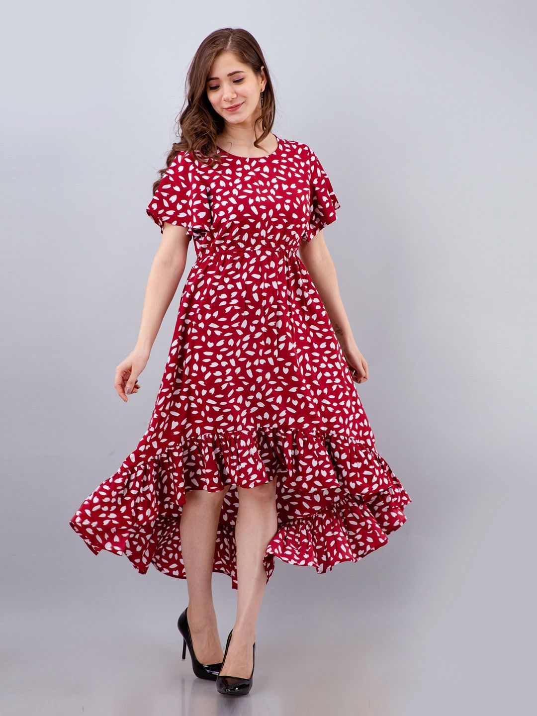 all about you Print Flared Sleeve Fit & Flare Midi Dress