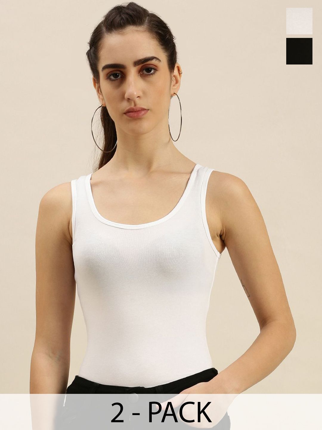 De Moza Women Pack Of 2 Cotton Razor Back Camisoles