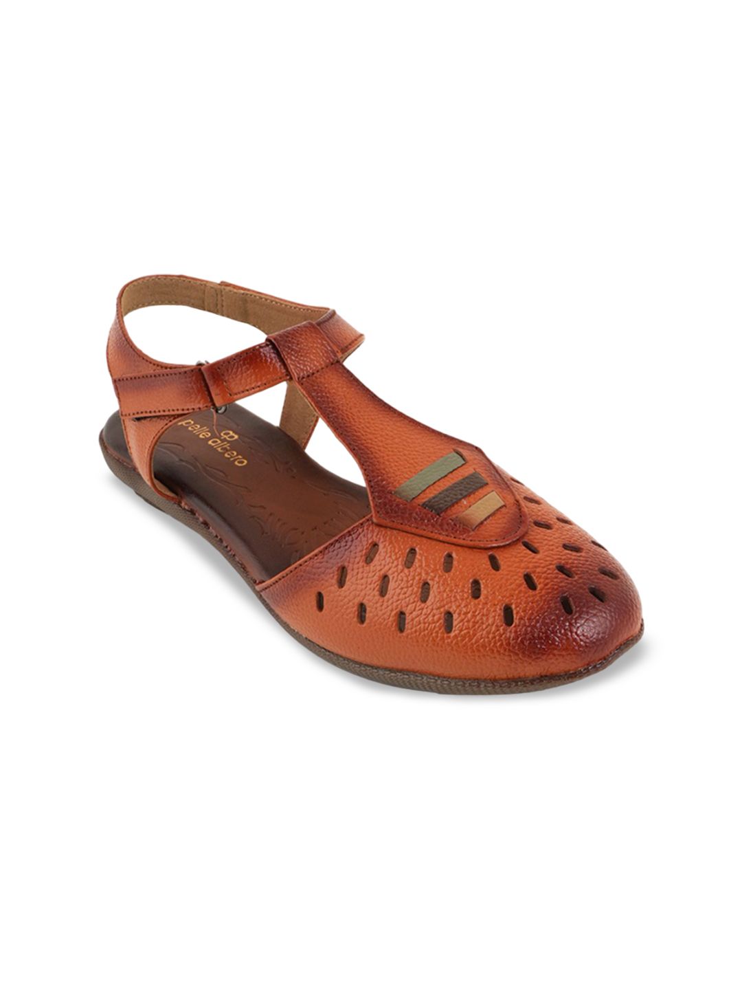 pelle albero Women Round Toe Ankle Loop Flats