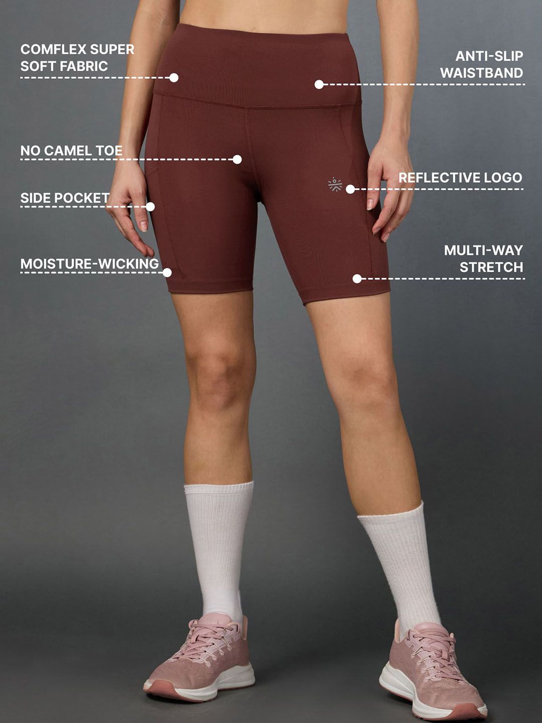 Women's Brown Performance Cycling Comflex Shorts 5