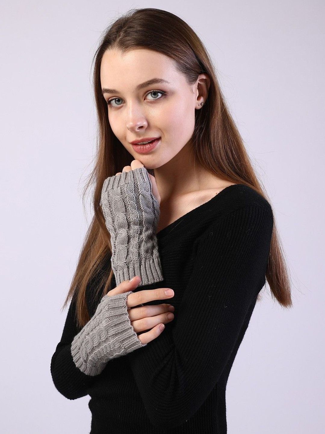 Alexvyan Women Patterned Hand Warmer Acrylic Winter Fingerless Gloves