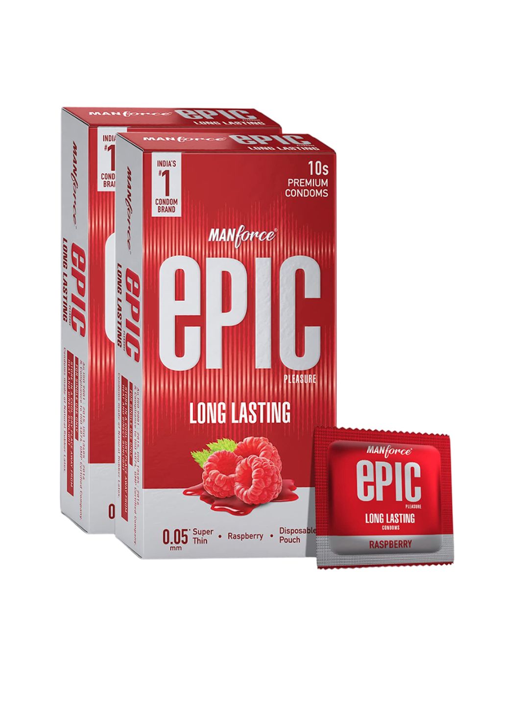 Manforce Set of 2 Epic Pleasure Long Lasting Raspberry Flavoured Condoms - 10 Pcs Each