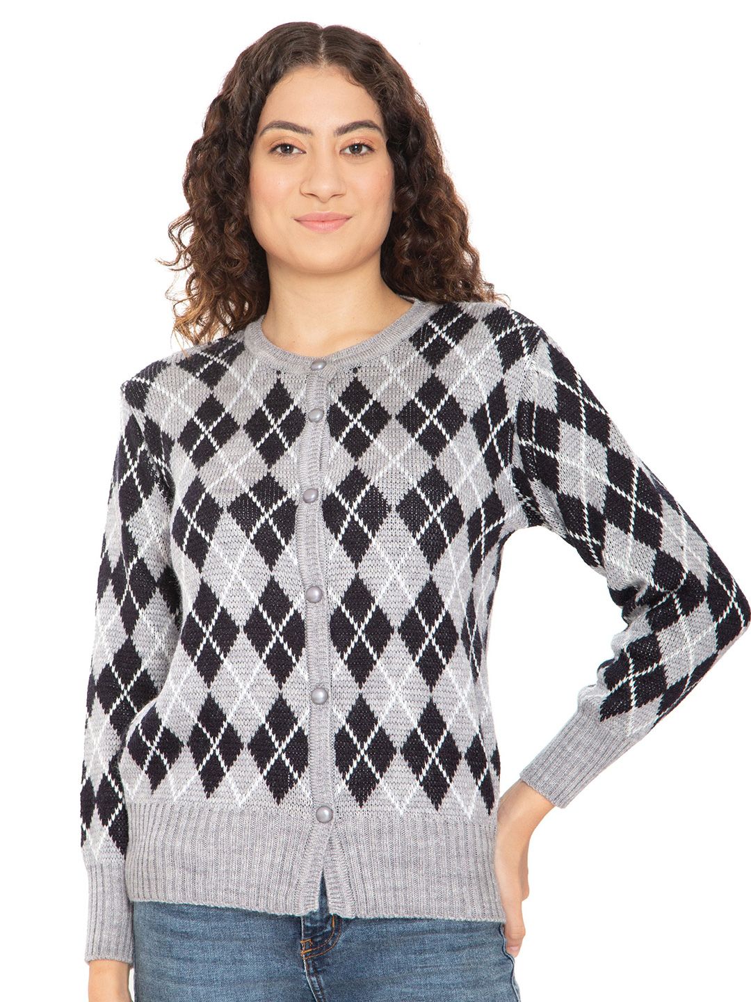 HAUTEMODA Women Self design Woollen Round Neck Long Slevees Cardigan